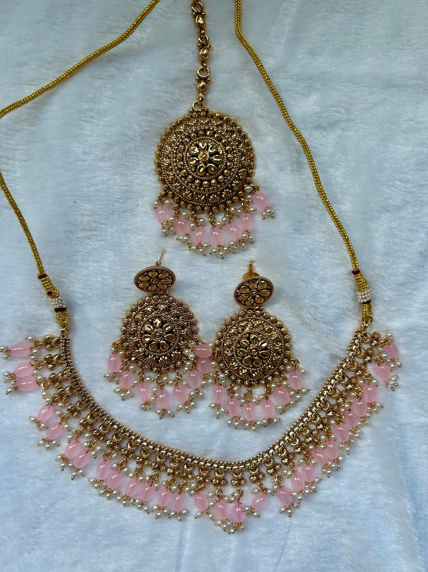 Pink Gold Crafted Choker Set