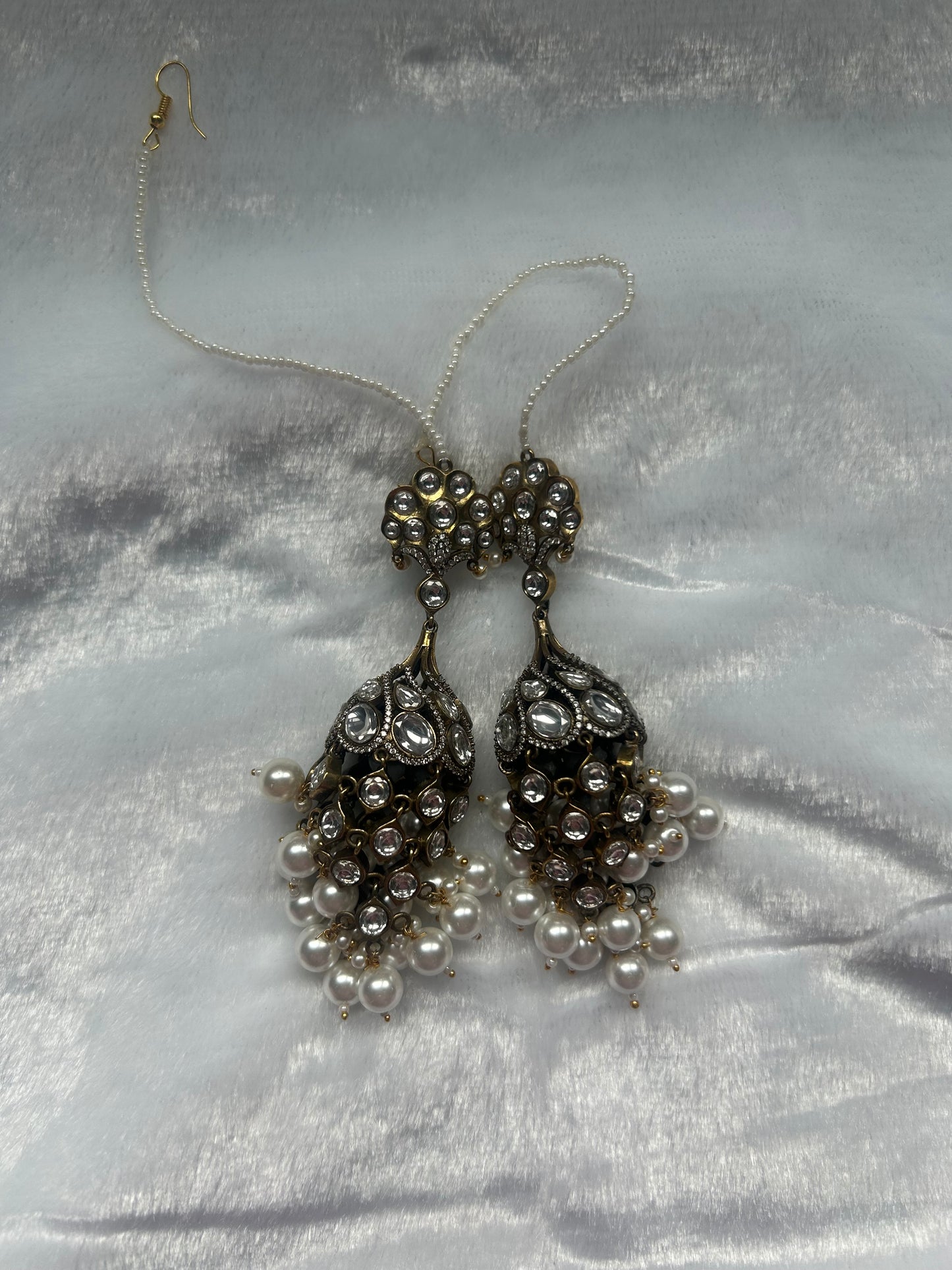 White Moissanite Kundan Sahara Jhumki Earrings