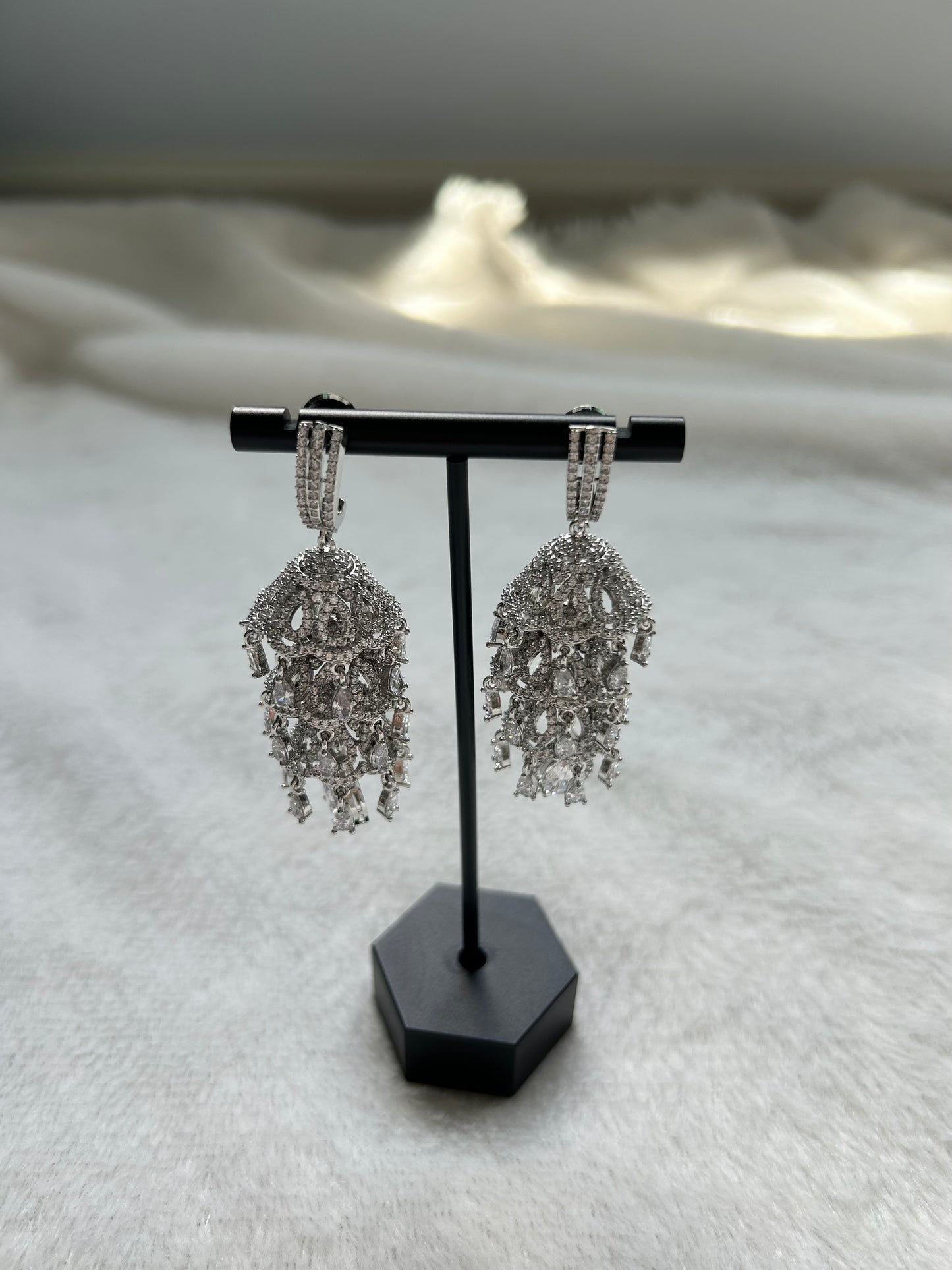 AD Silver Jhumka Earrings