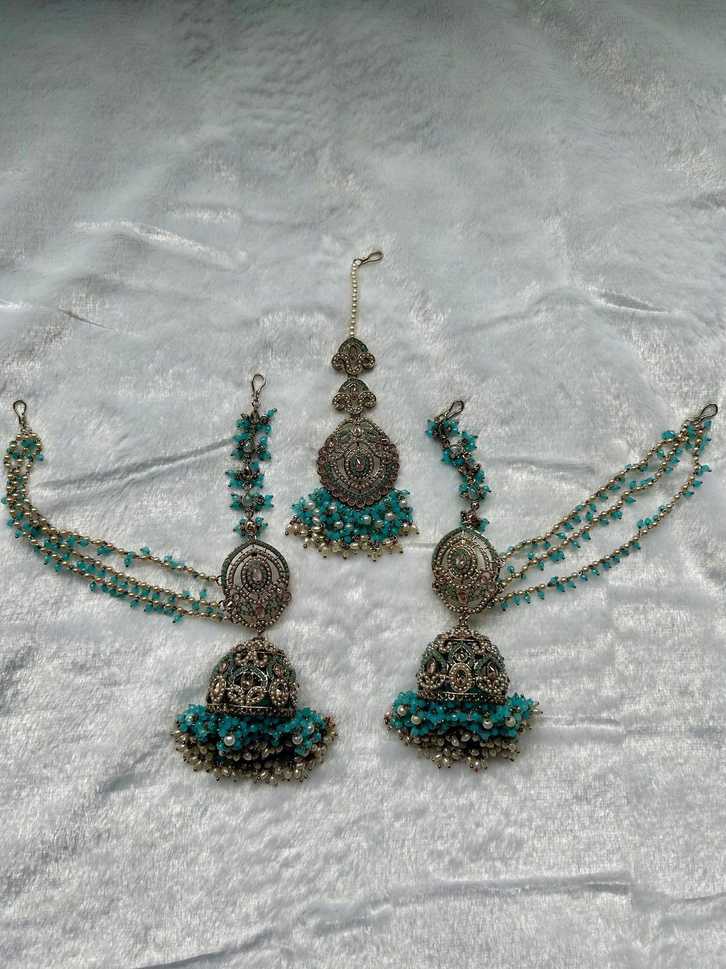 Ferozi Blue Polki Sahara Jhumki Tikka Set