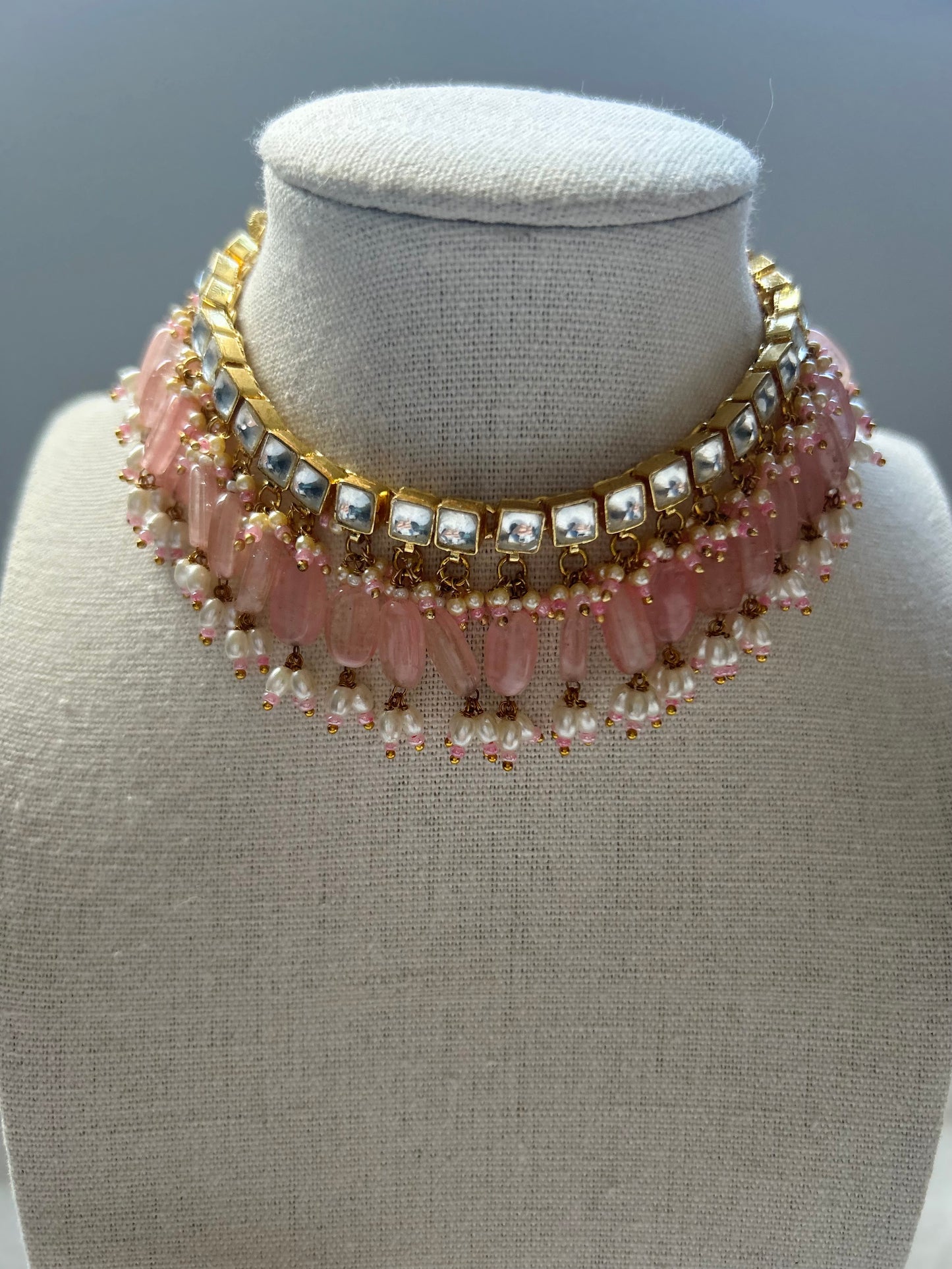 Pink Pachi Kundan Necklace Set