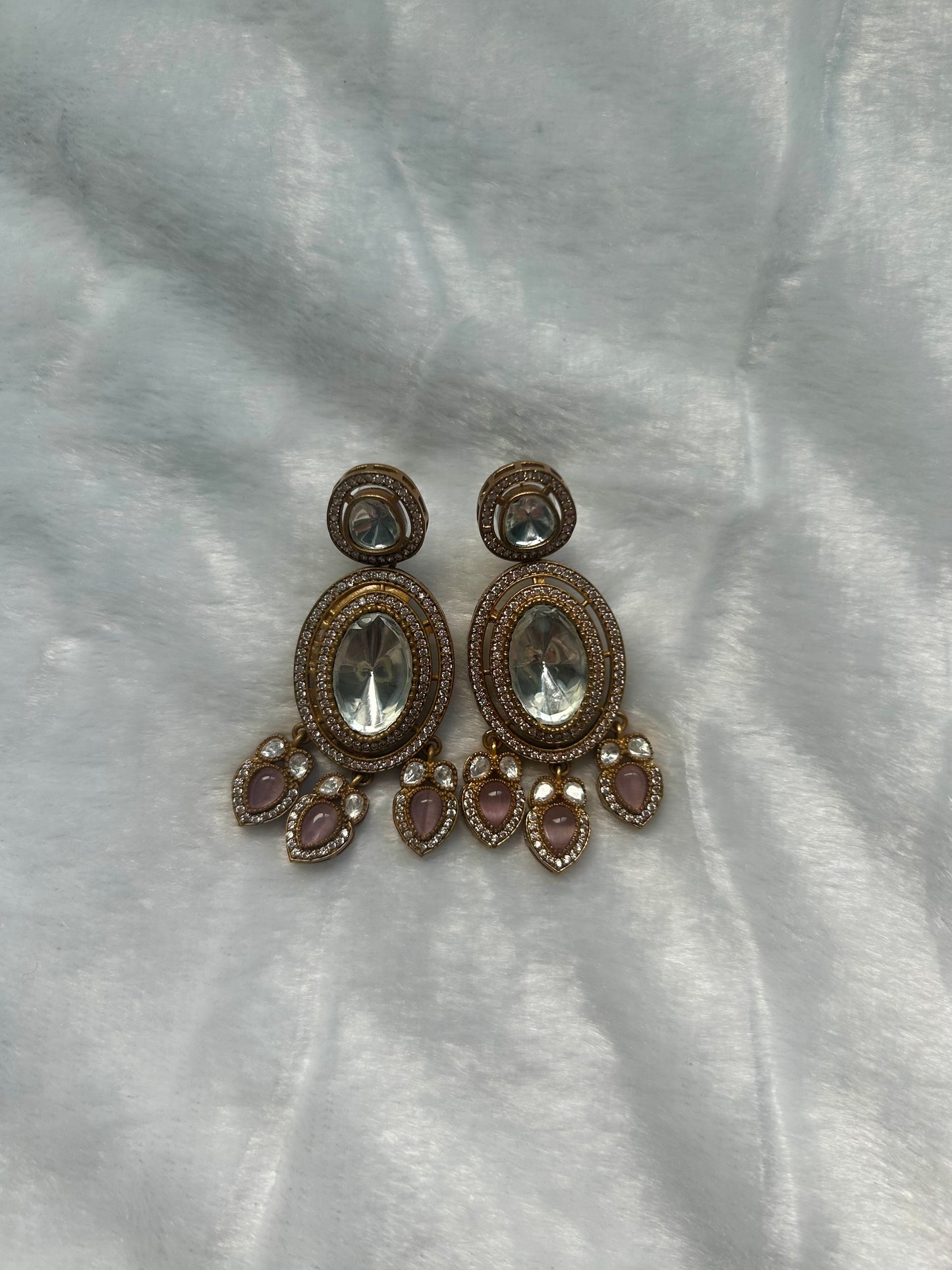 Pink Moissanite Kundan Earrings