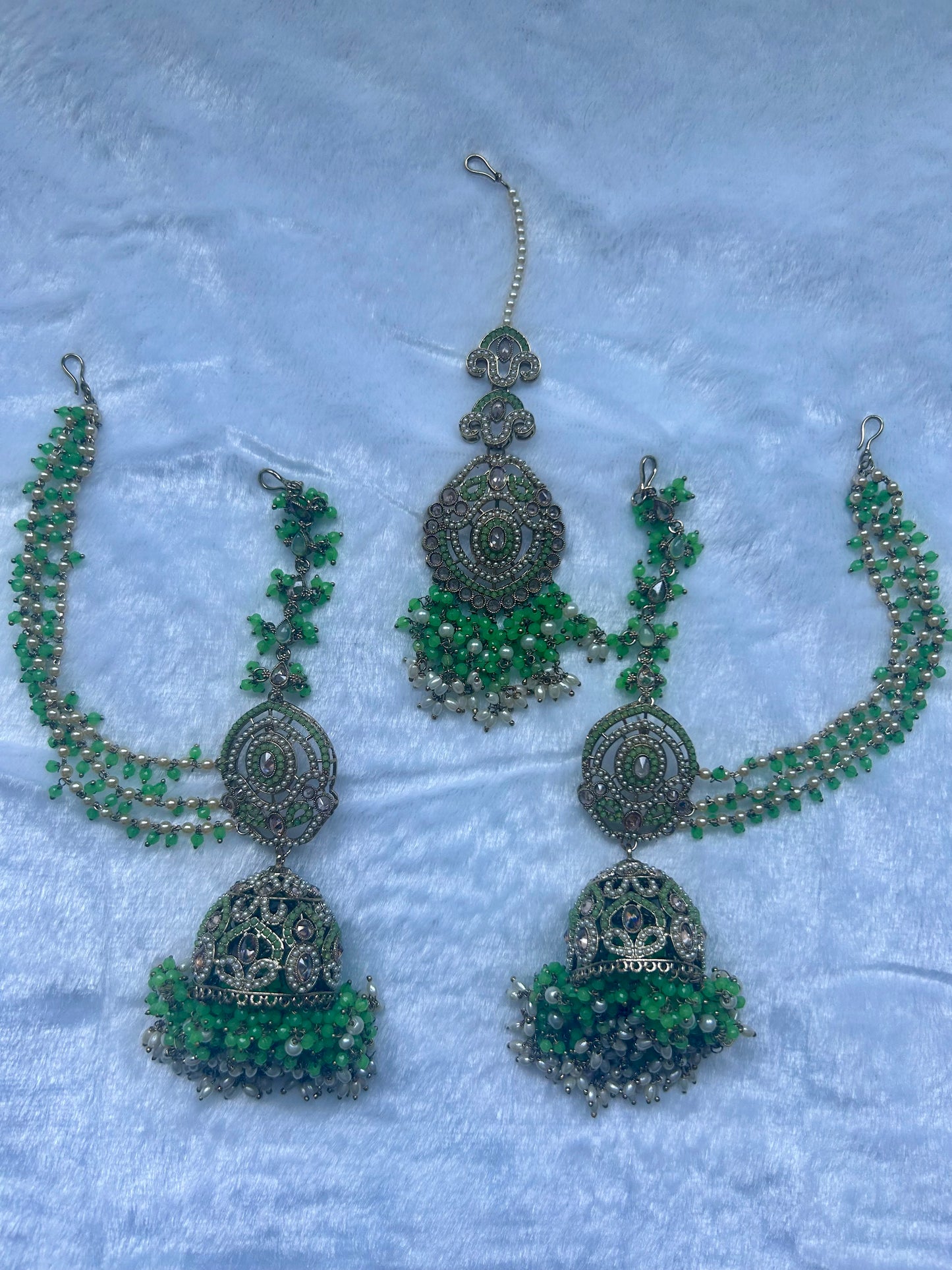 Pista Green Polki Sahara Jhumki Tikka Set