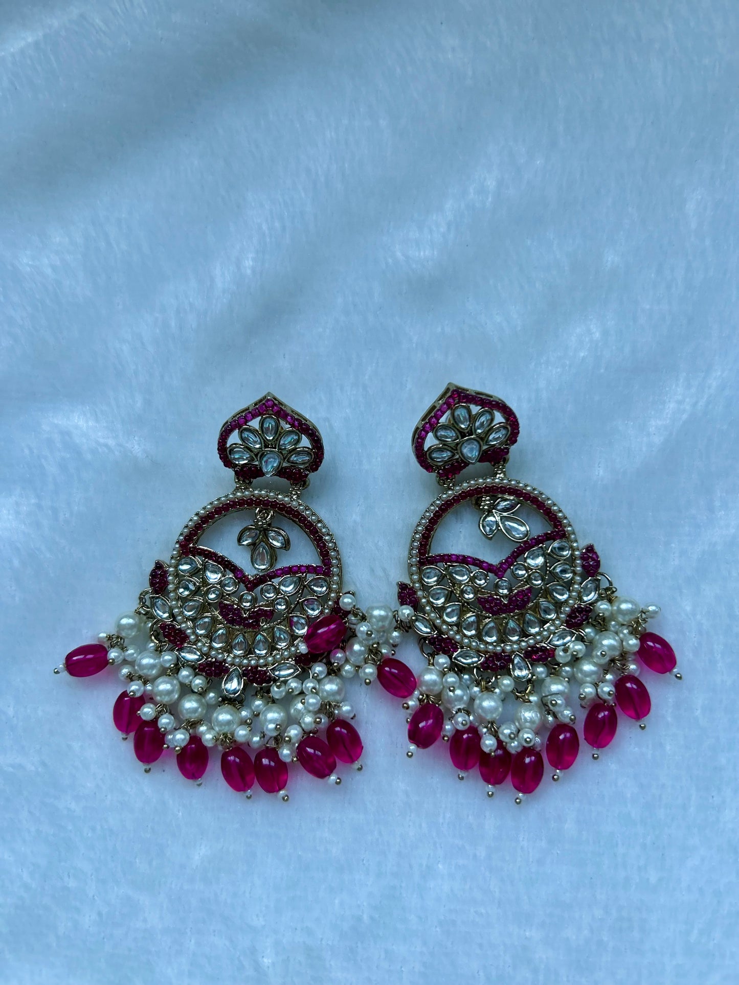 Pakistani Inspired Hot Pink Kundan Earrings