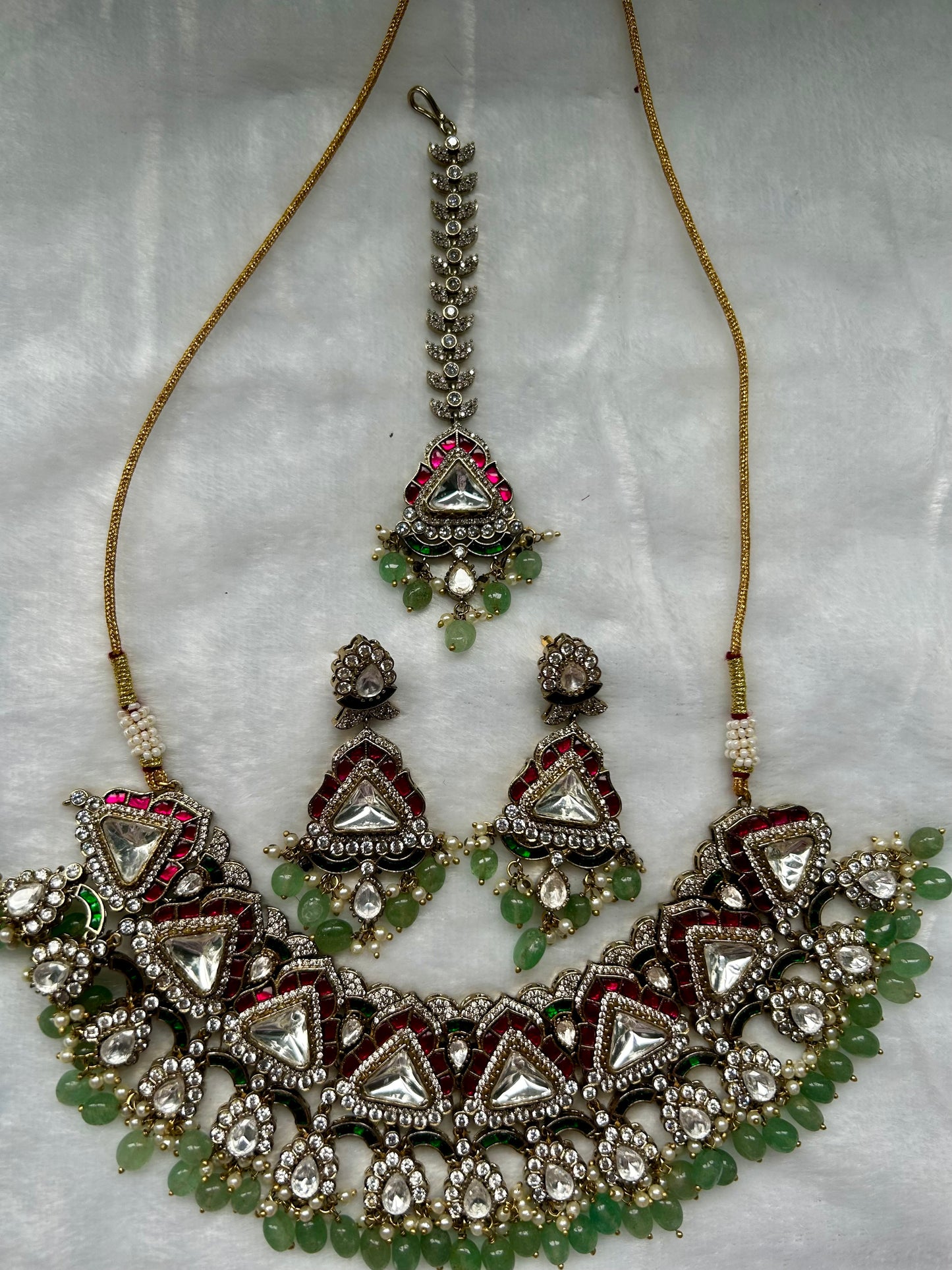 LUXE Red & Green Moissanite Kundan Choker Set