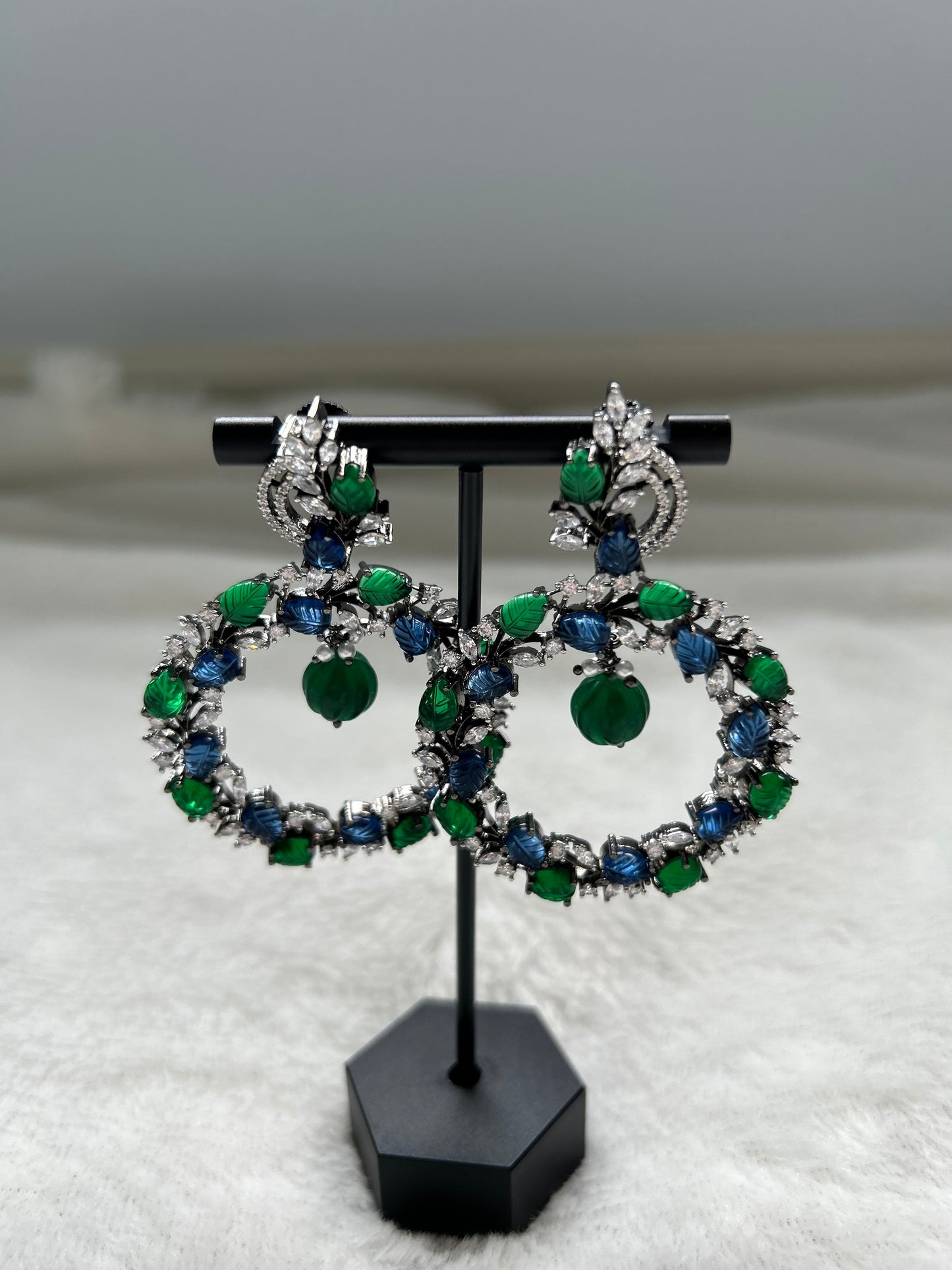Blue & Green AD Earrings