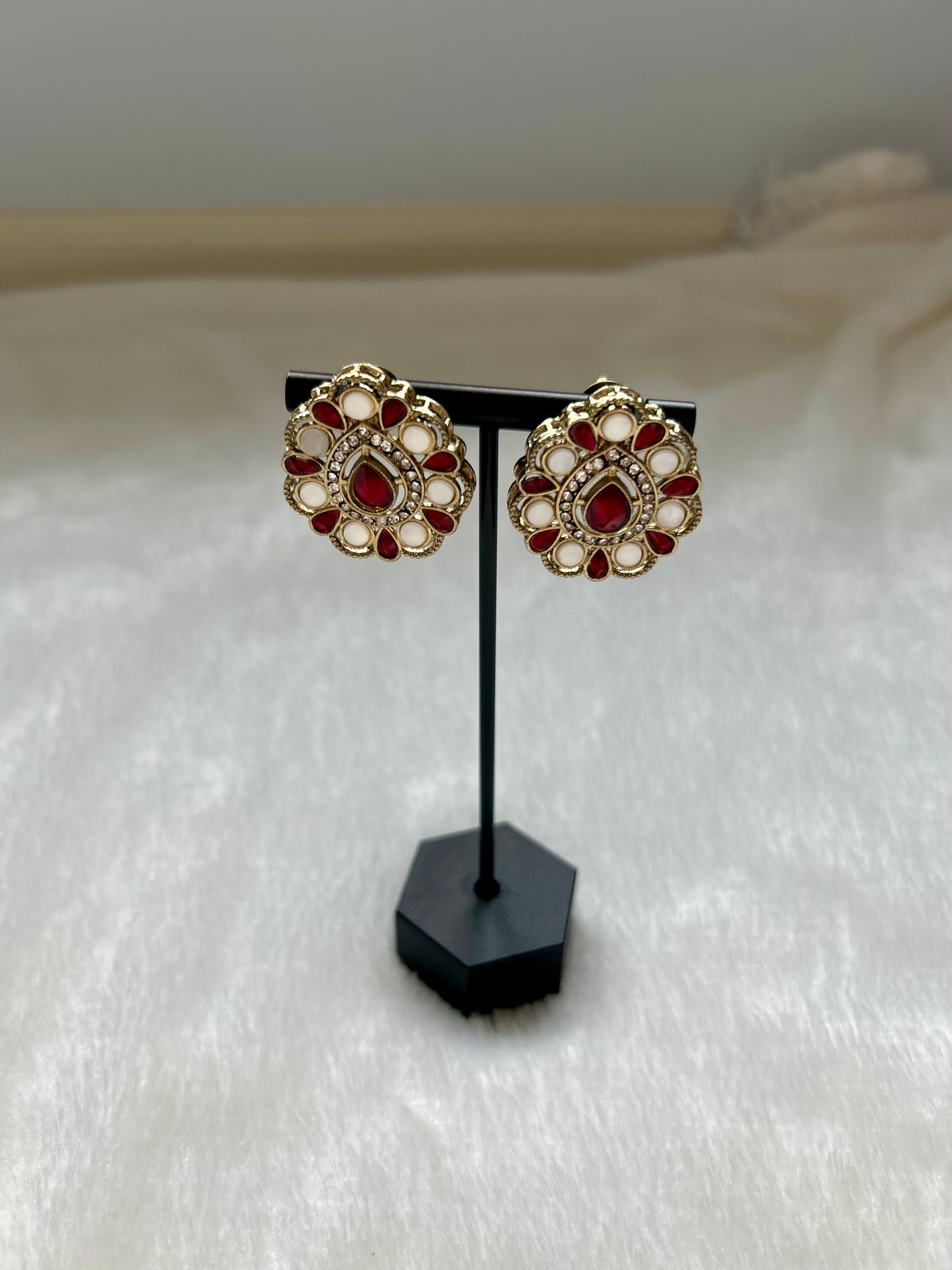 Red Polki Studs