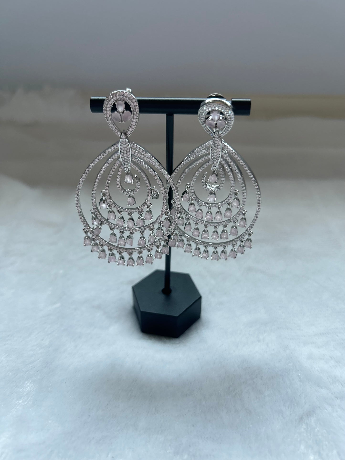 AD Pink Chandbali Earrings