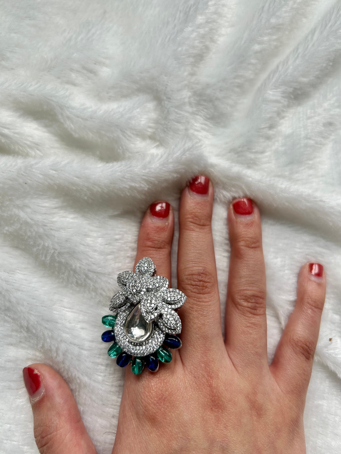 AD Floral Green & Blue Ring