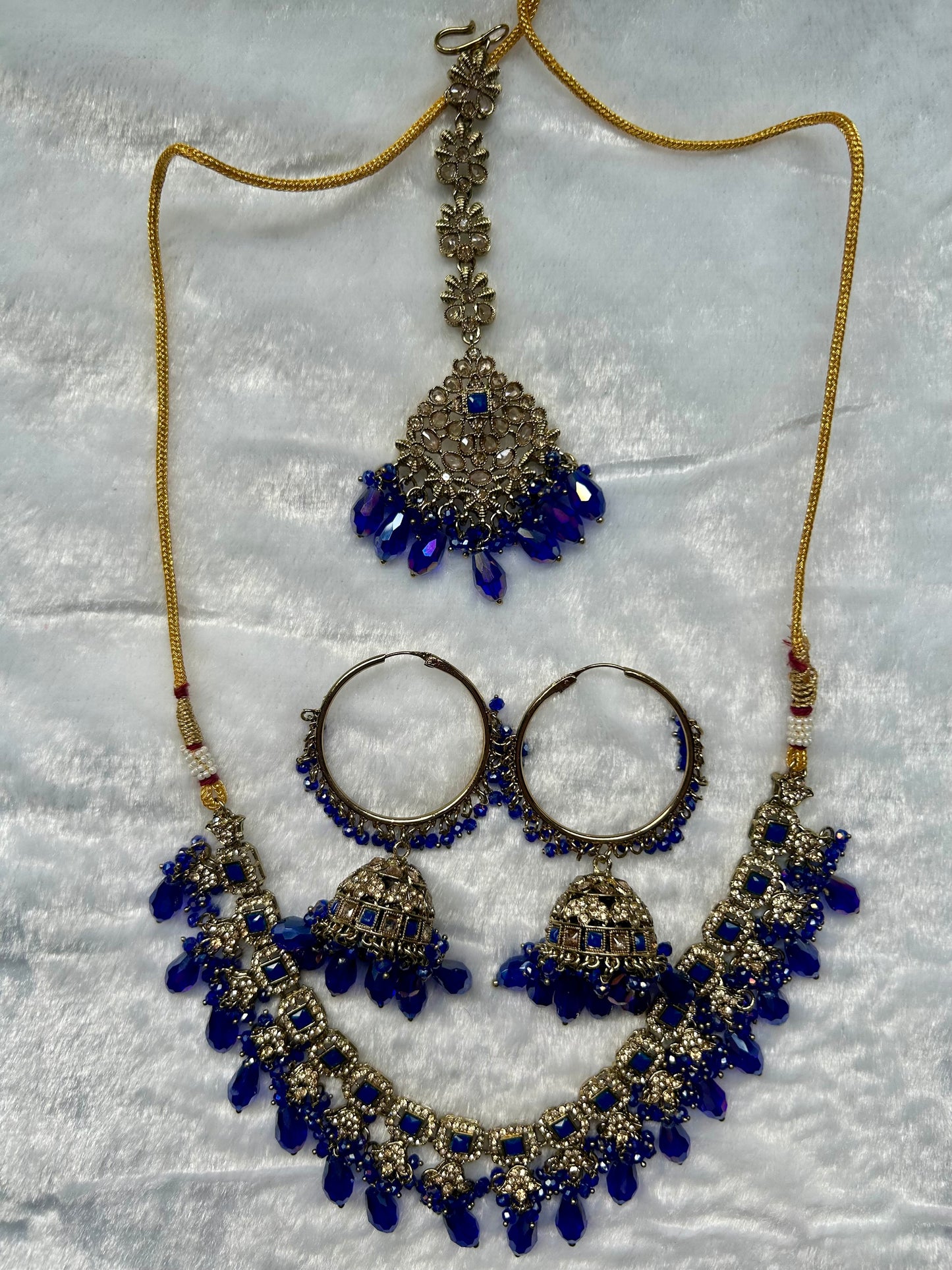 Royal Blue Polki Choker Tikka Set
