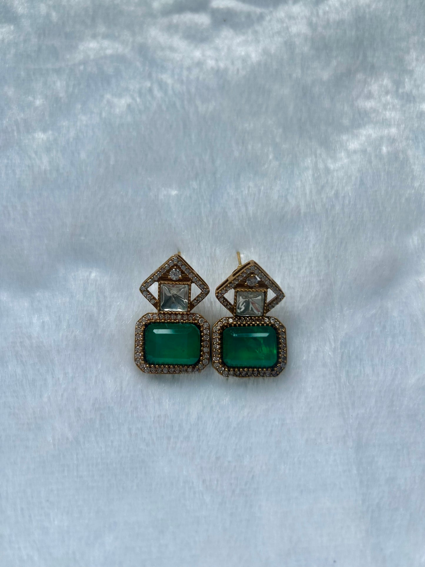 Sea Green Doublet & Moissanite Kundan Earrings