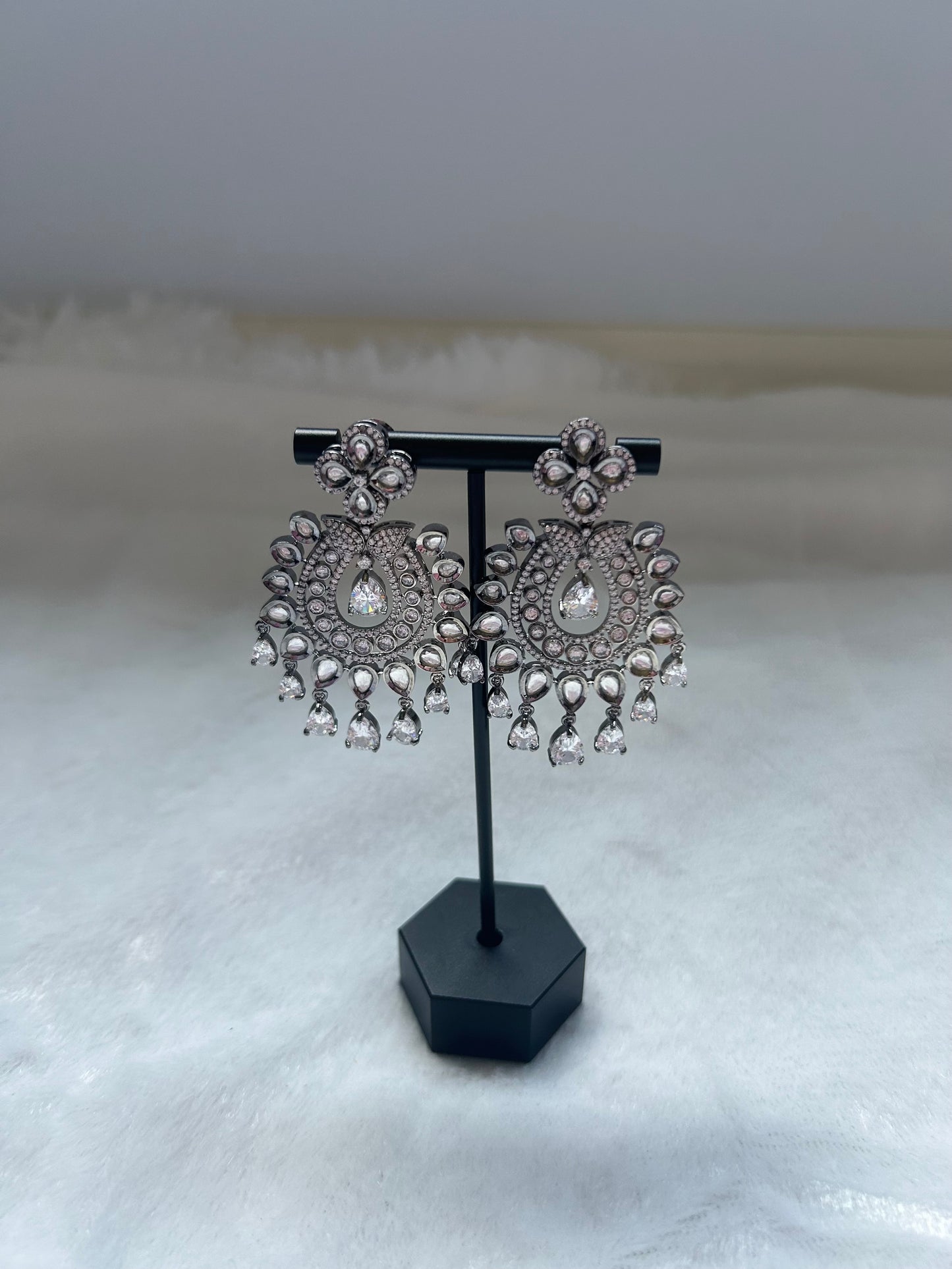 AD & Uncut Kundan White Earrings