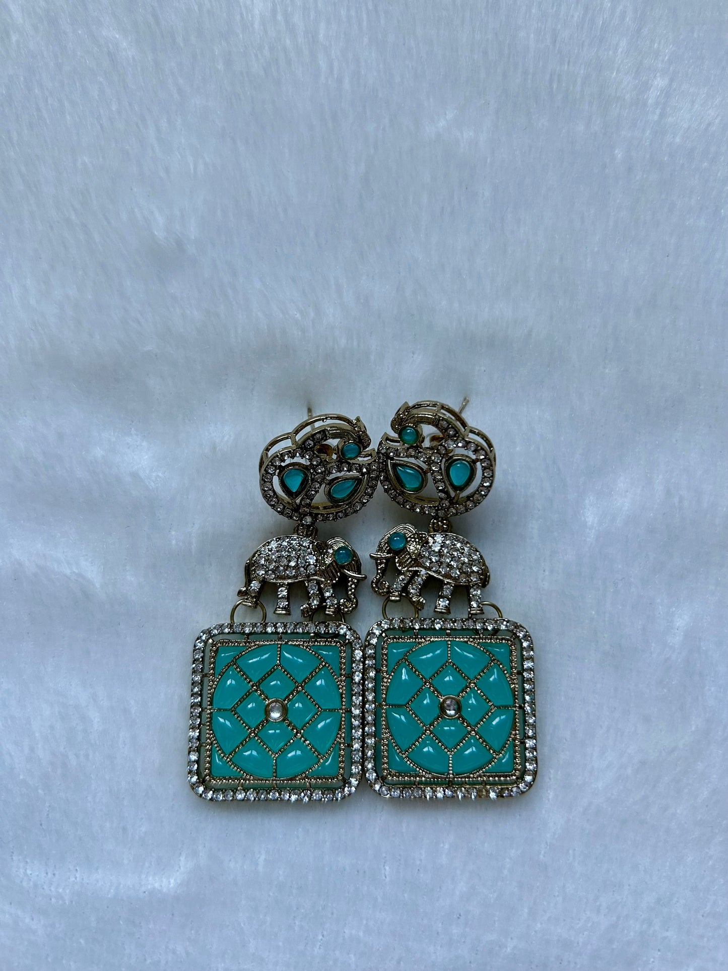 Ferozi Blue Polki Elephant Earrings