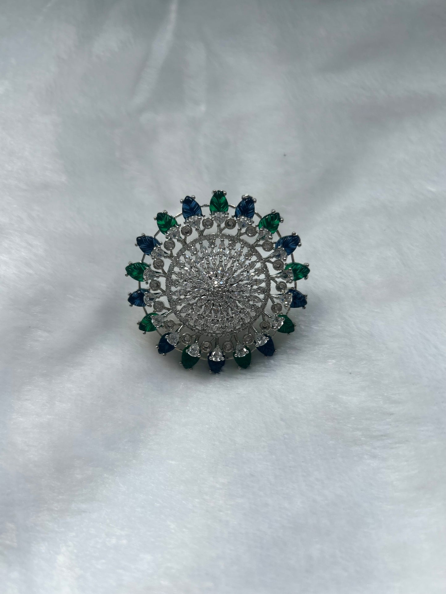 AD Blue & Green Flower Ring