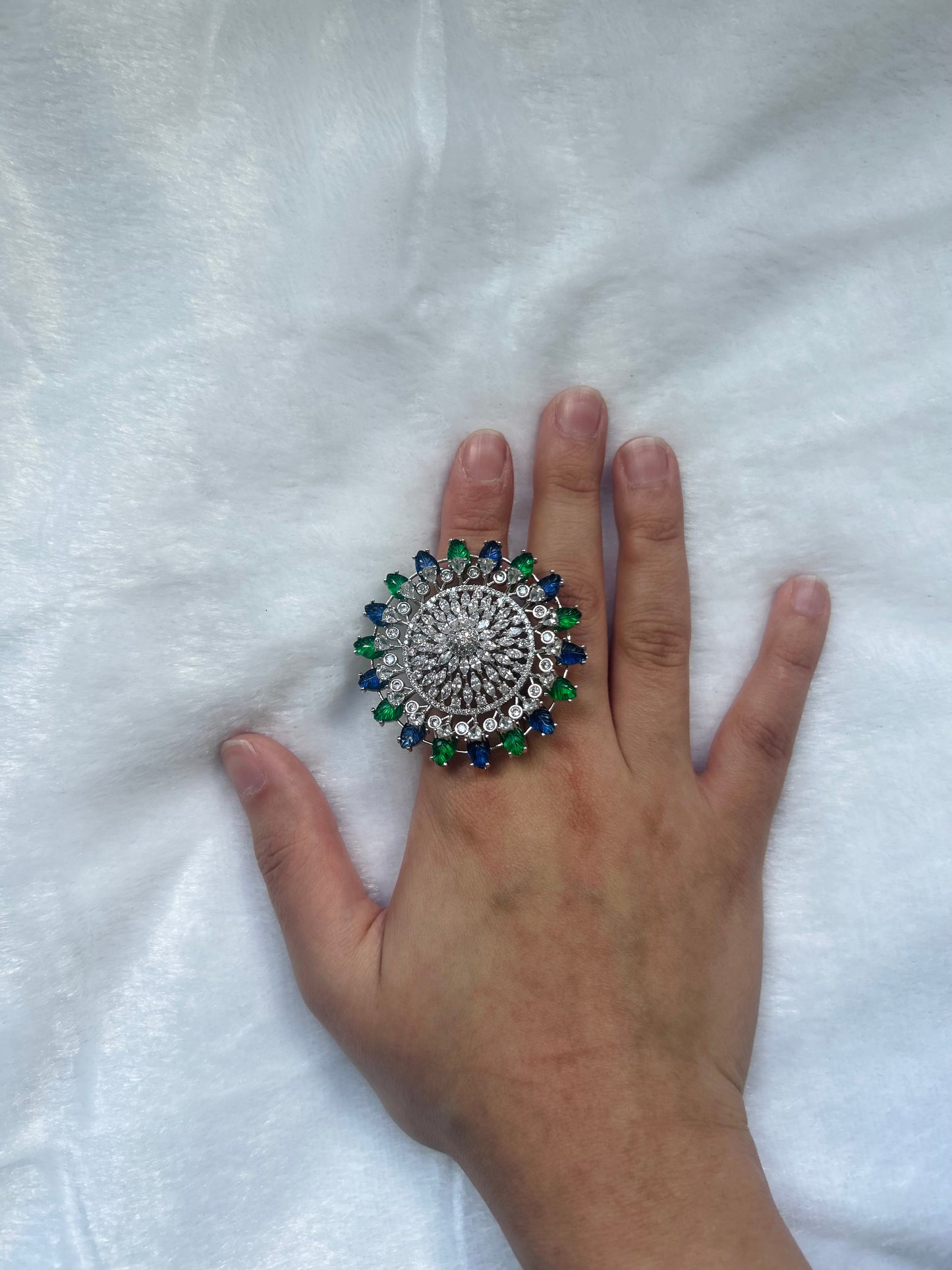 AD Blue & Green Flower Ring