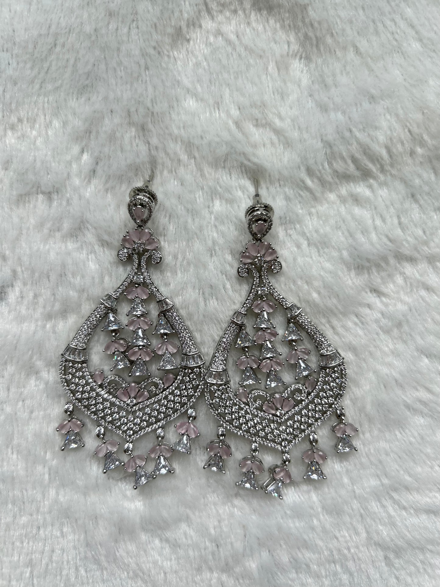 Light Pink AD Chandbali Earrings