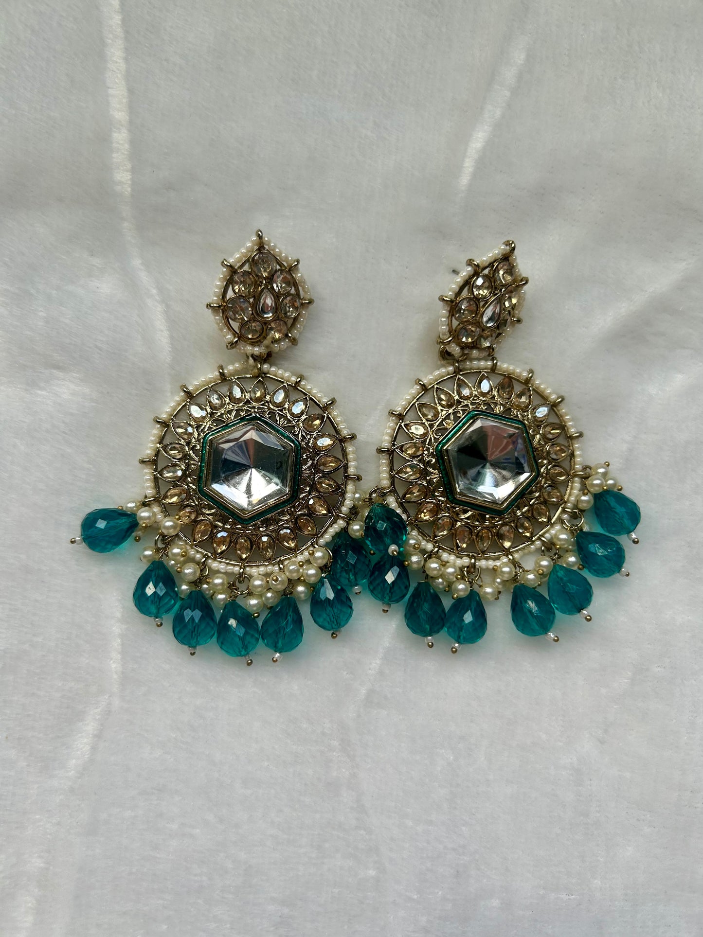 Teal Kundan Earrings