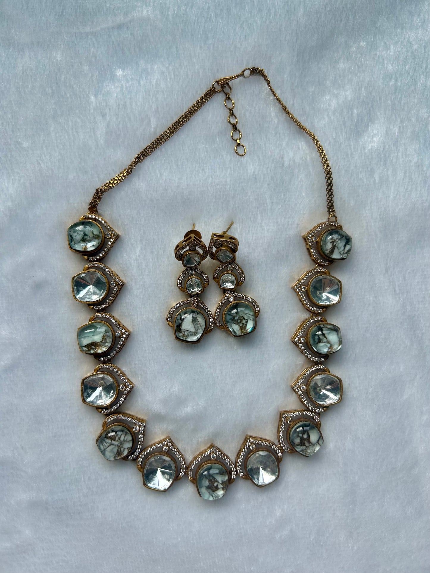 White Marble & Moissanite Kundan Choker Set