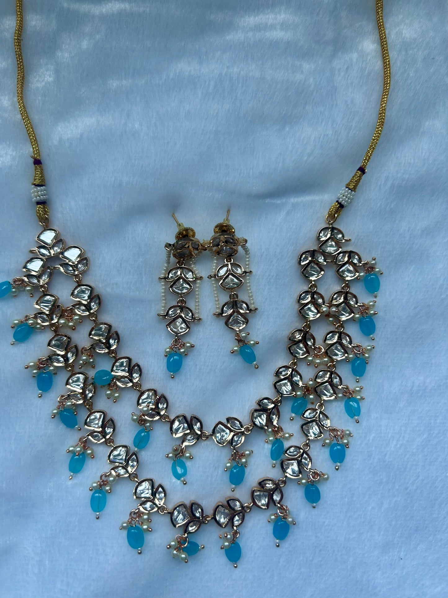 Tyaani Kundan Ferozi Blue Two Layer Choker Set