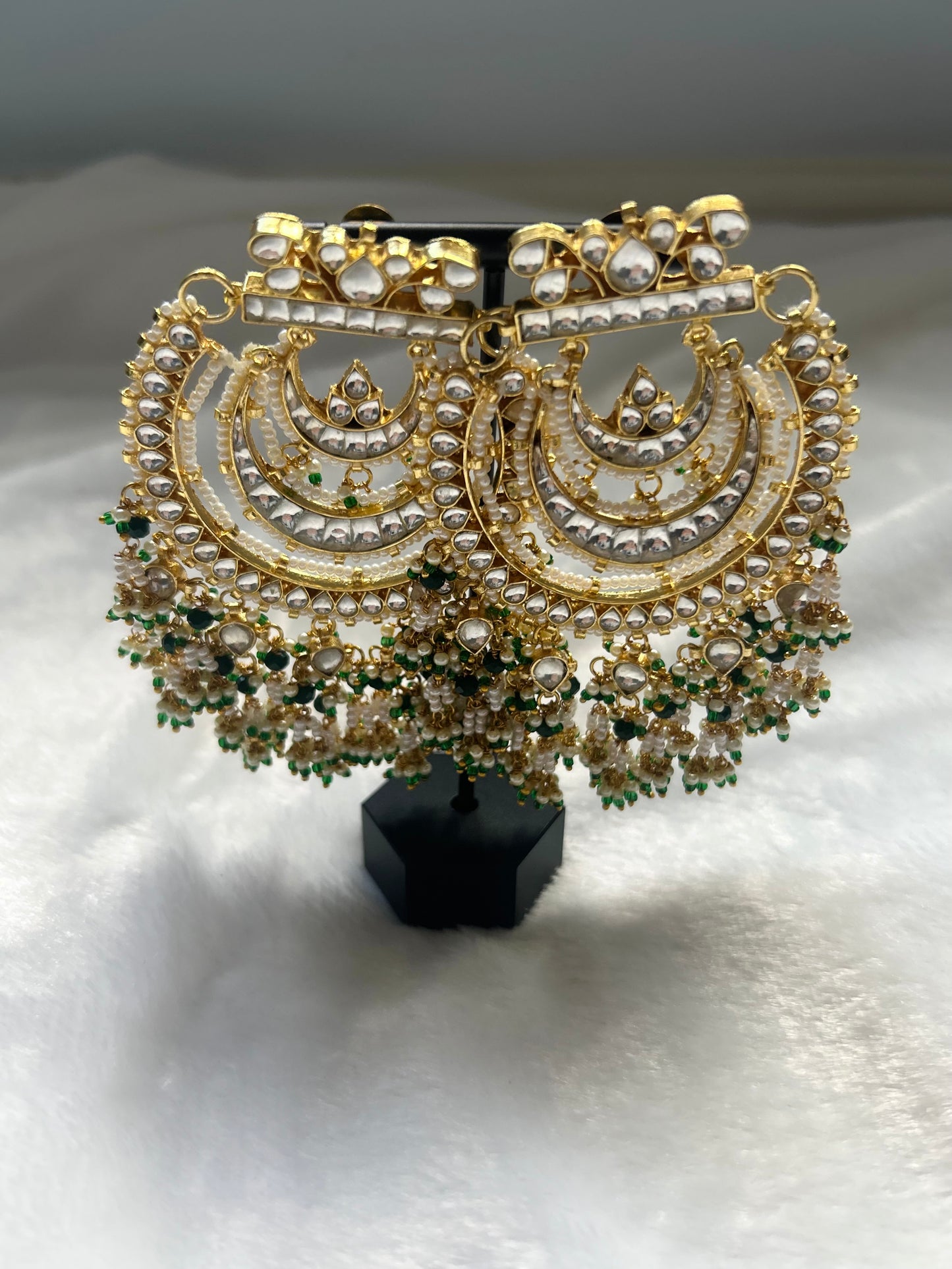 Emerald Green Oversized Pachi Kundan Earrings