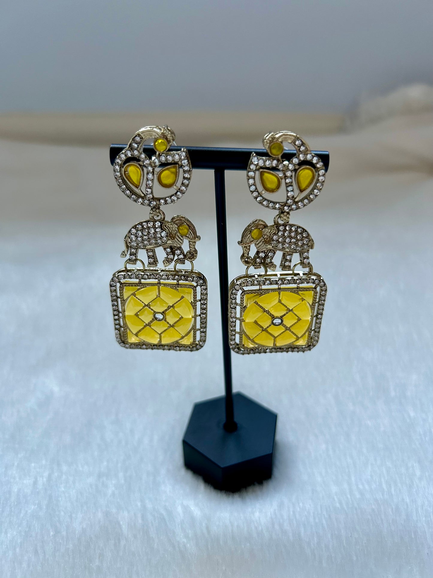 Yellow Polki Elephant Earrings