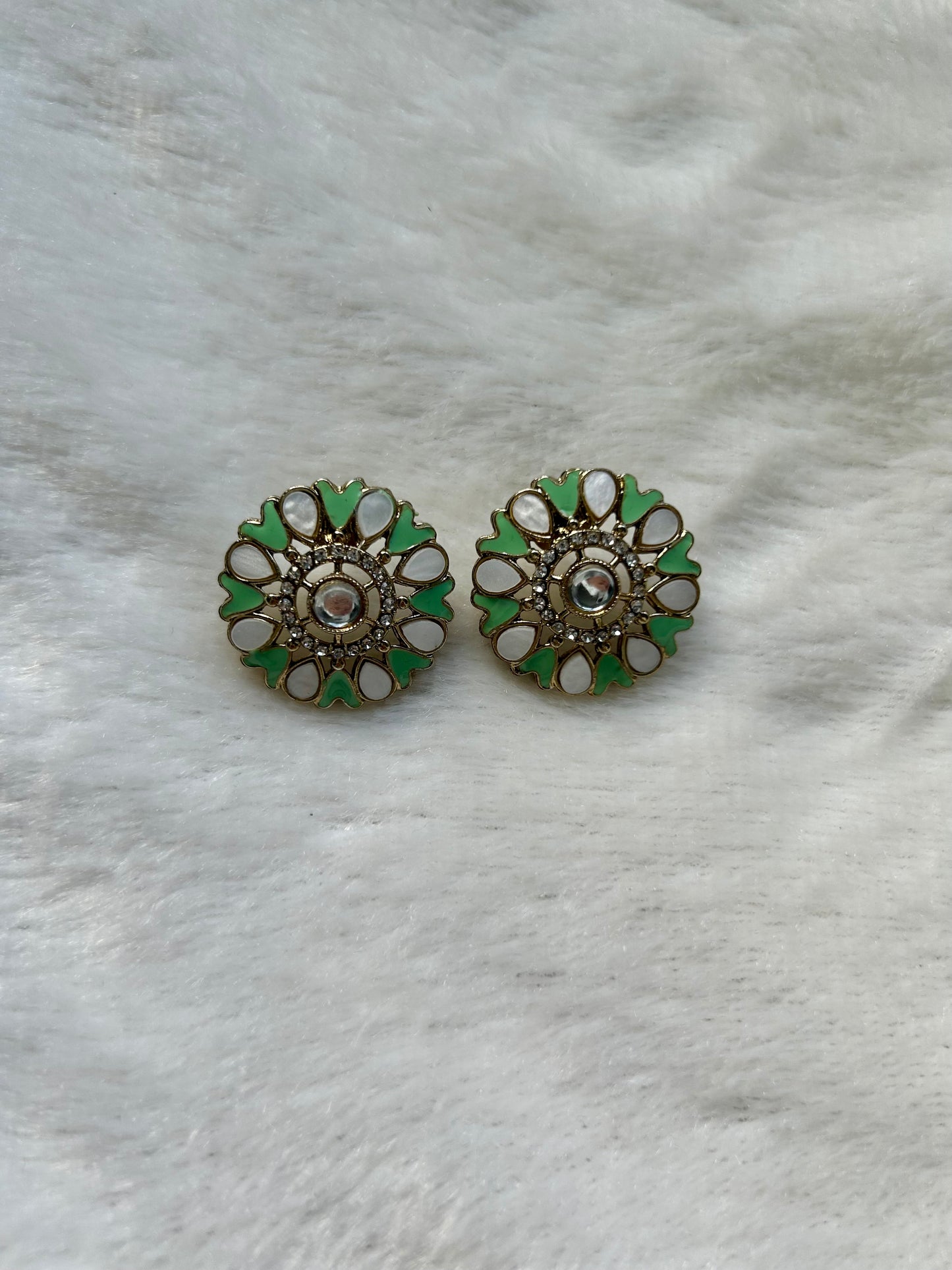 Mint Green Polki & Mirror Studs