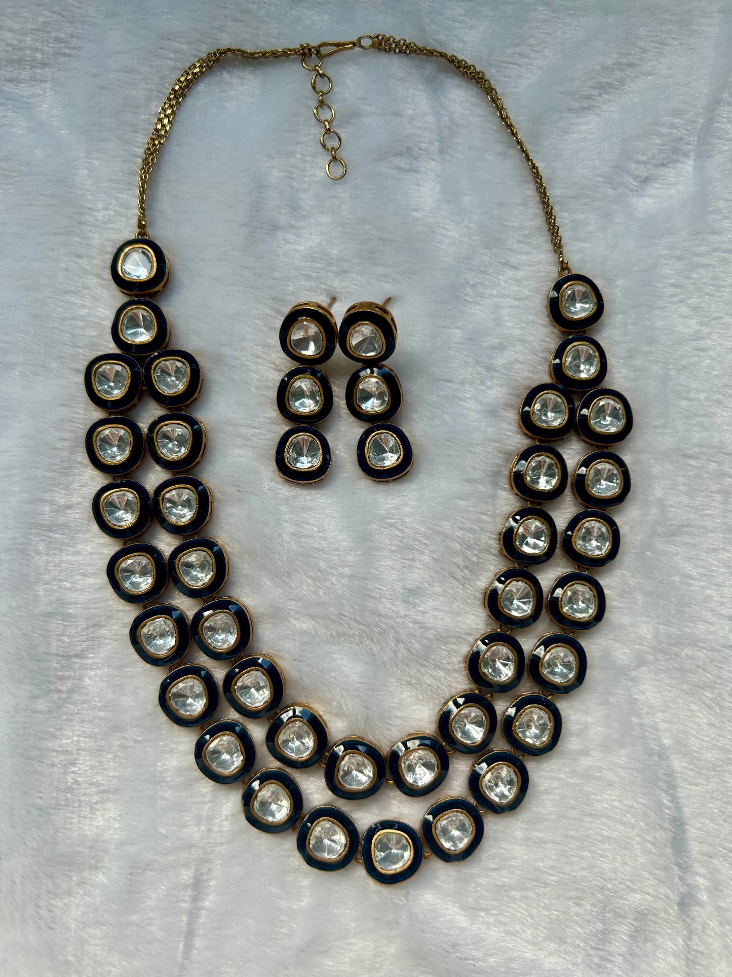 Uncut Kundan Royal Blue Layered Set