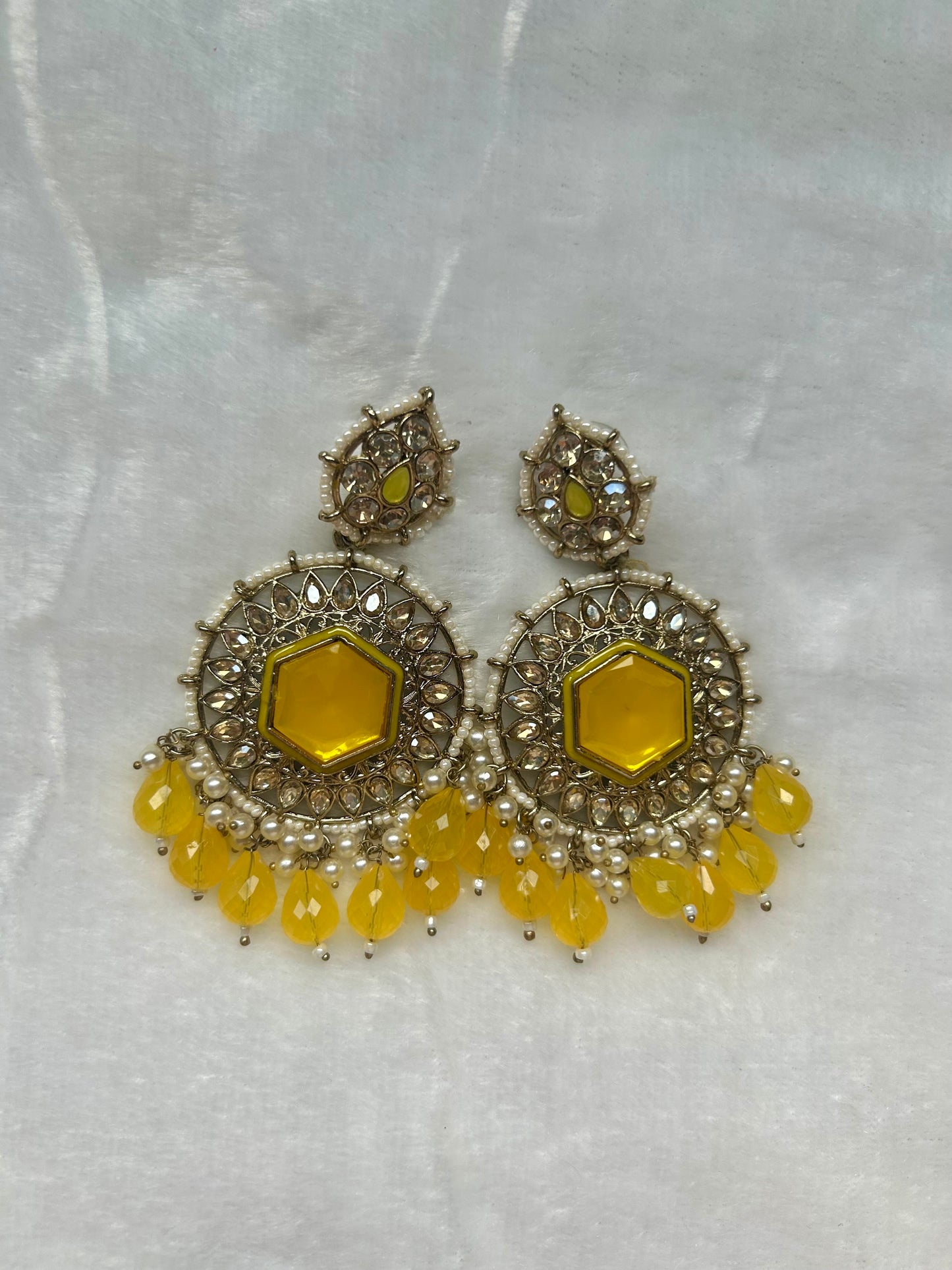 Yellow Kundan Earrings
