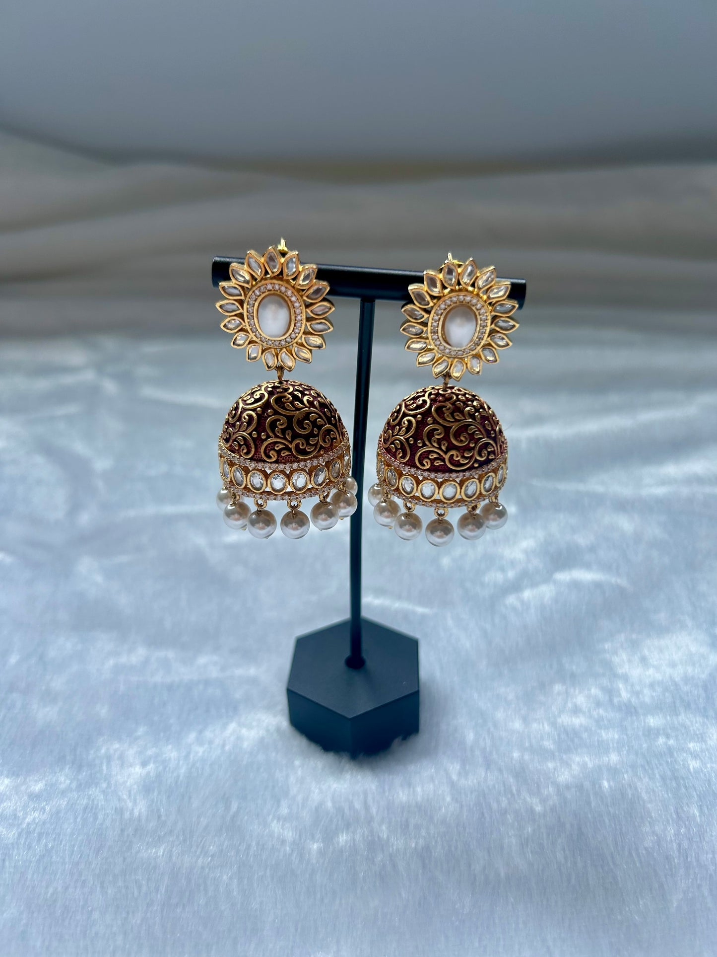 Red Gold Crafted Jhumki Earrings