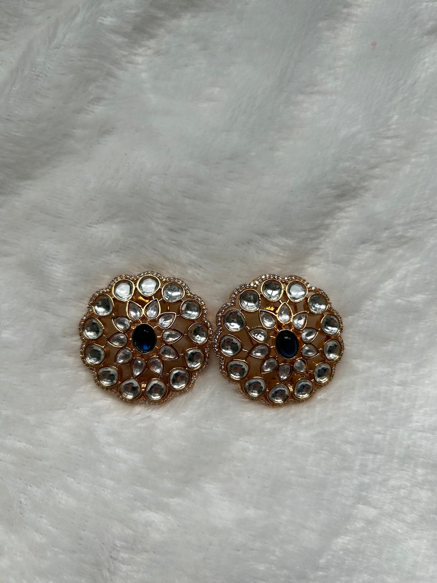 Navy Blue Uncut Kundan Studs