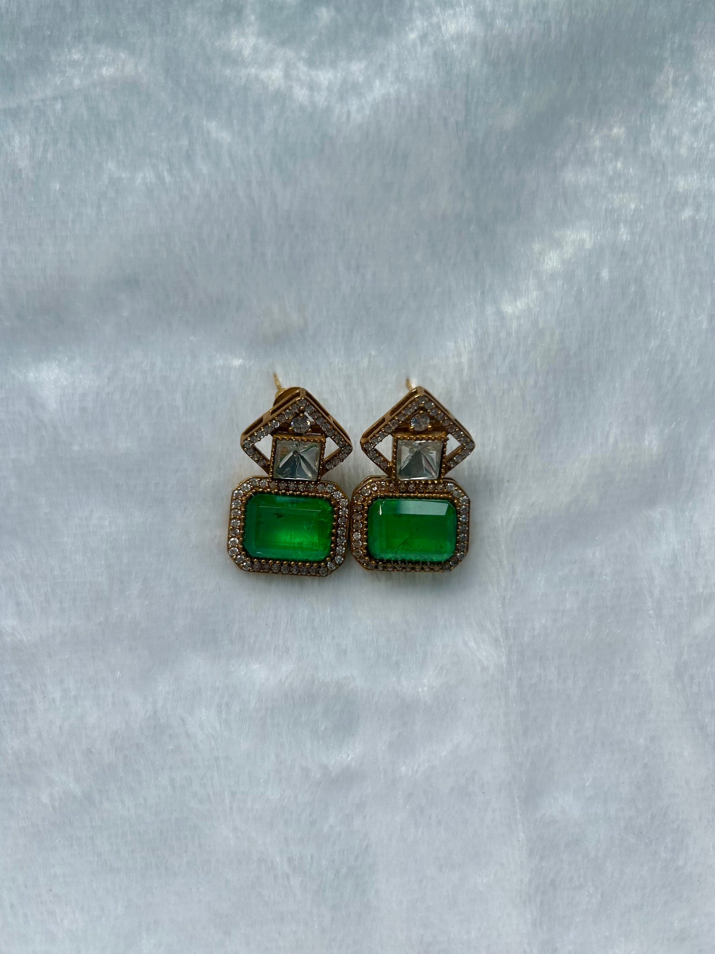 Light Green Doublet & Moissanite Kundan Earrings