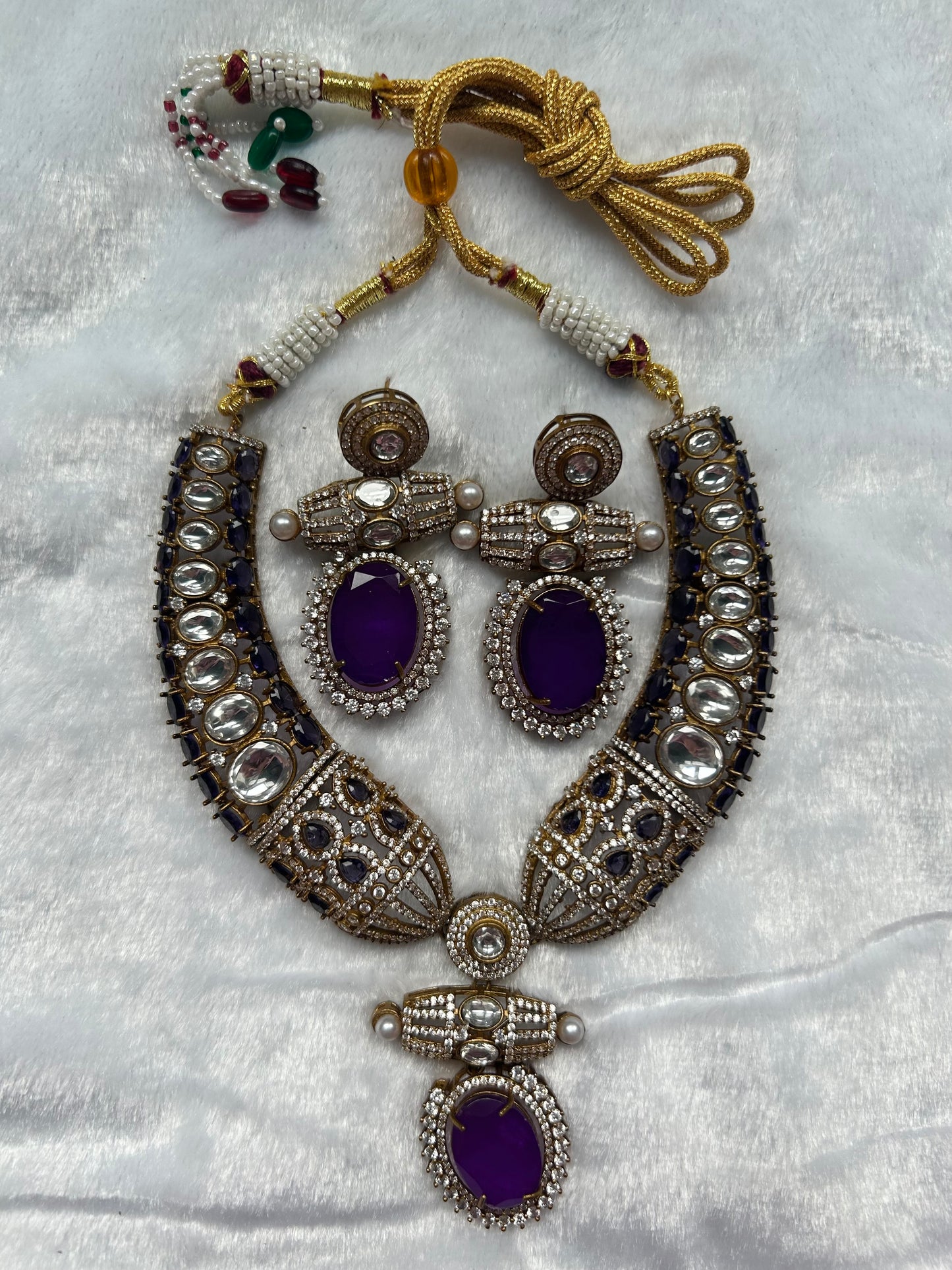 Purple Moissanite Kundan & Doublet Necklace Set