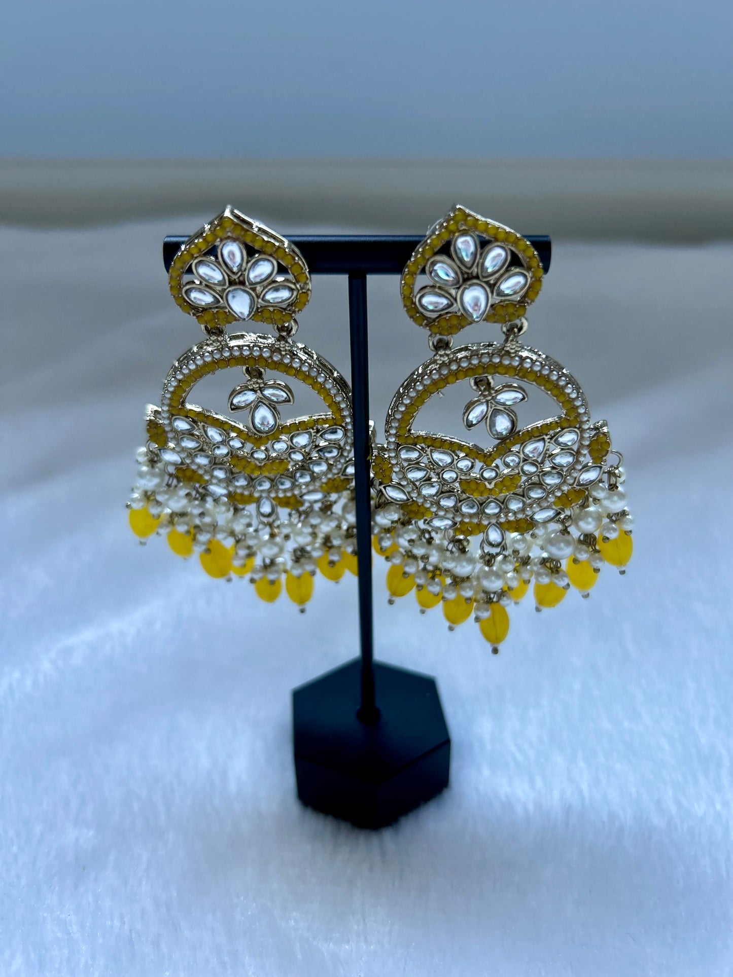 Pakistani Inspired Yellow Kundan Earrings