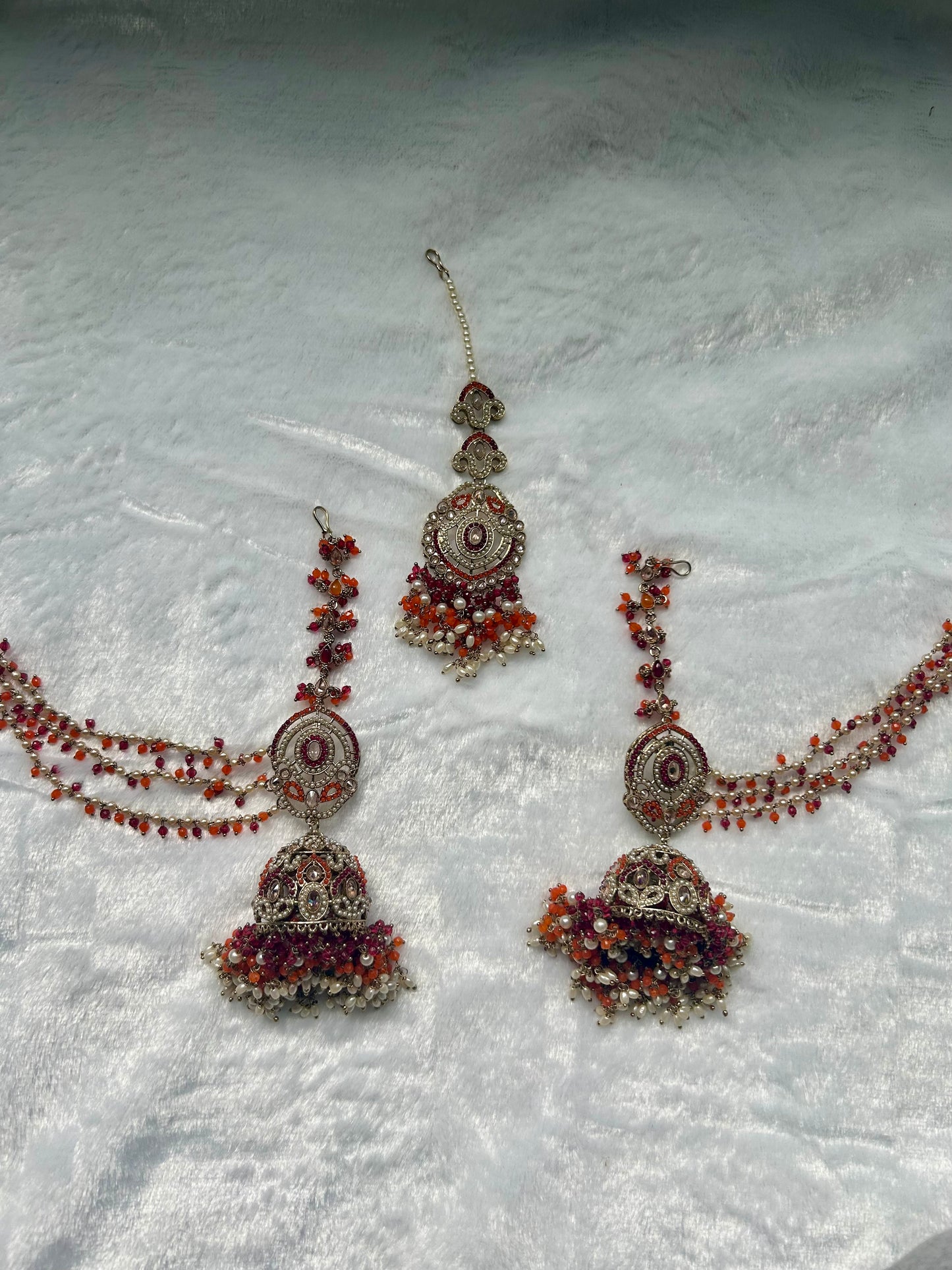 Red & Orange Polki Sahara Jhumki Tikka Set