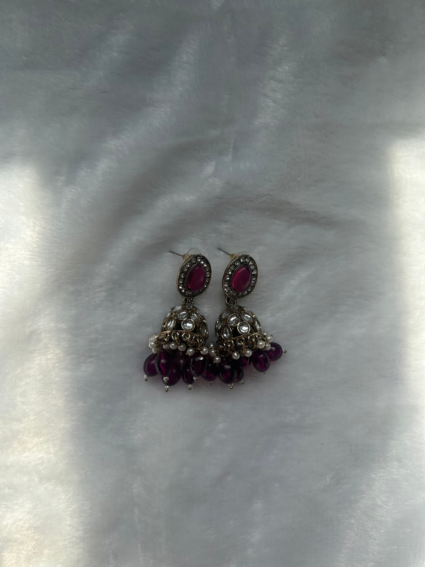 Dark Purple Kundan Jhumki Earrings