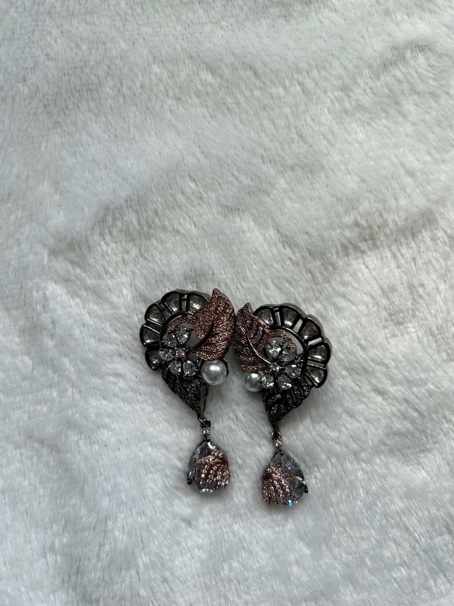 Rose Gold & Oxidized AD Earrings