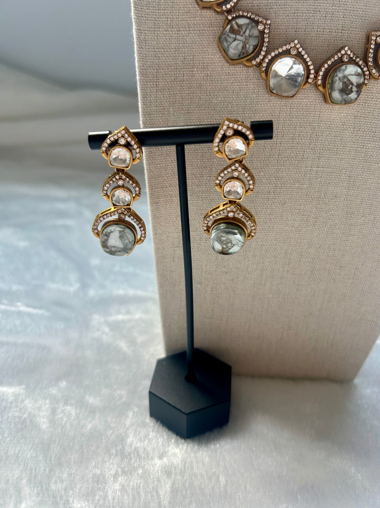 White Marble & Moissanite Kundan Choker Set