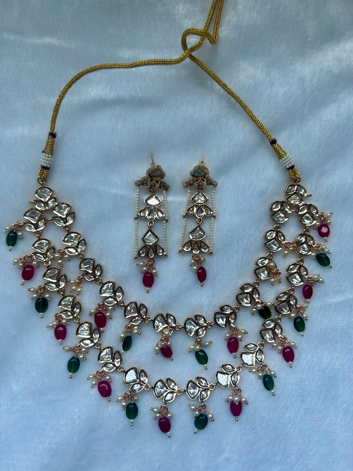 Tyaani Kundan Red & Green Two Layer Choker Set