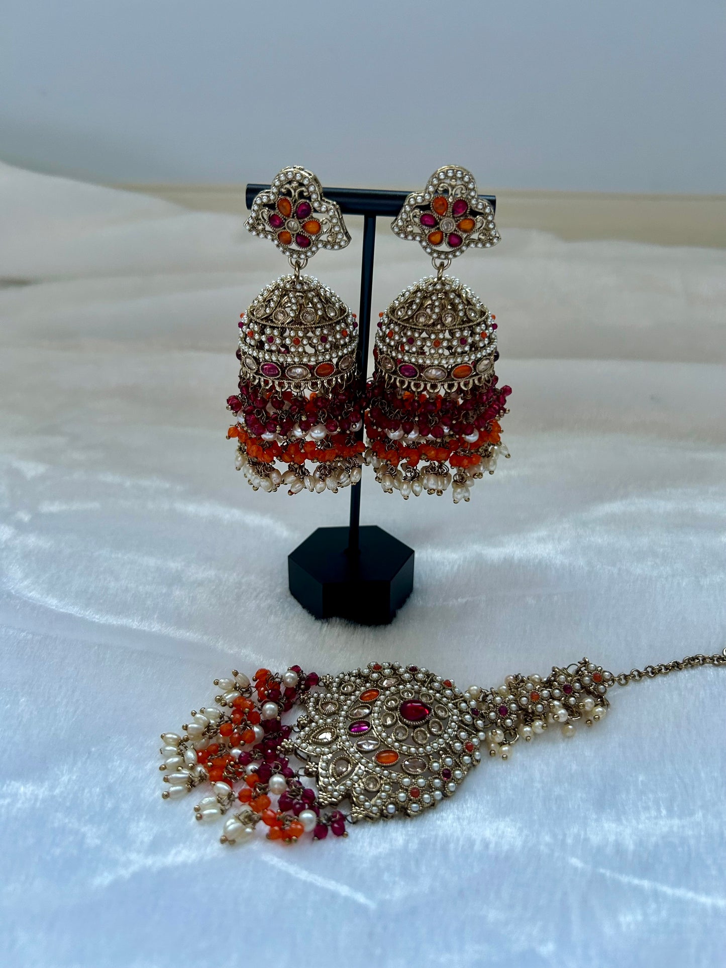 Orange & Red Polki Tikka Set