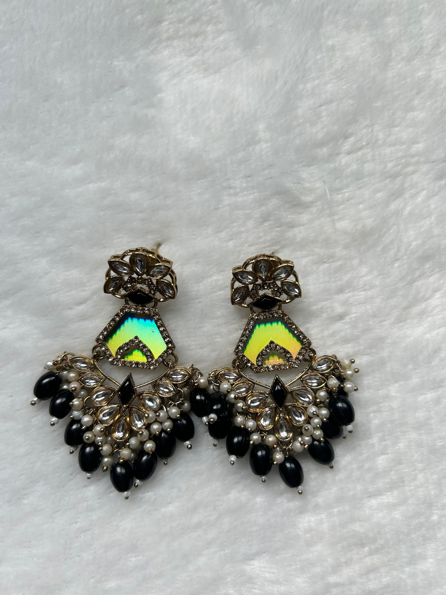 Black Fusion Kundan Earrings