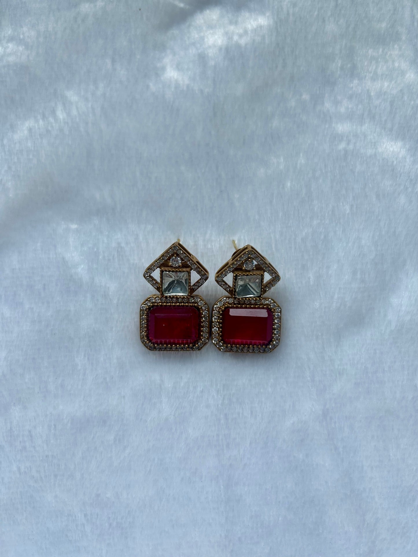 Red Doublet & Moissanite Kundan Earrings