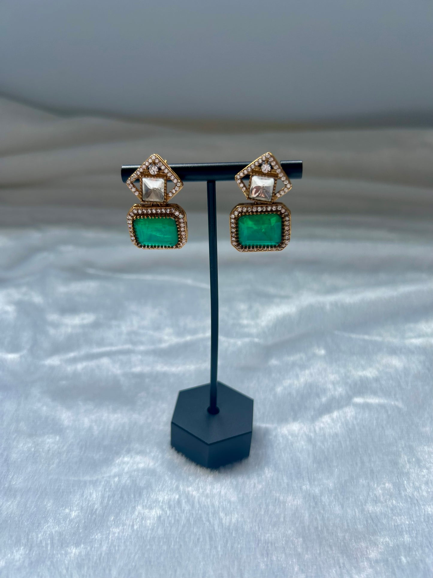 Sea Green Doublet & Moissanite Kundan Earrings