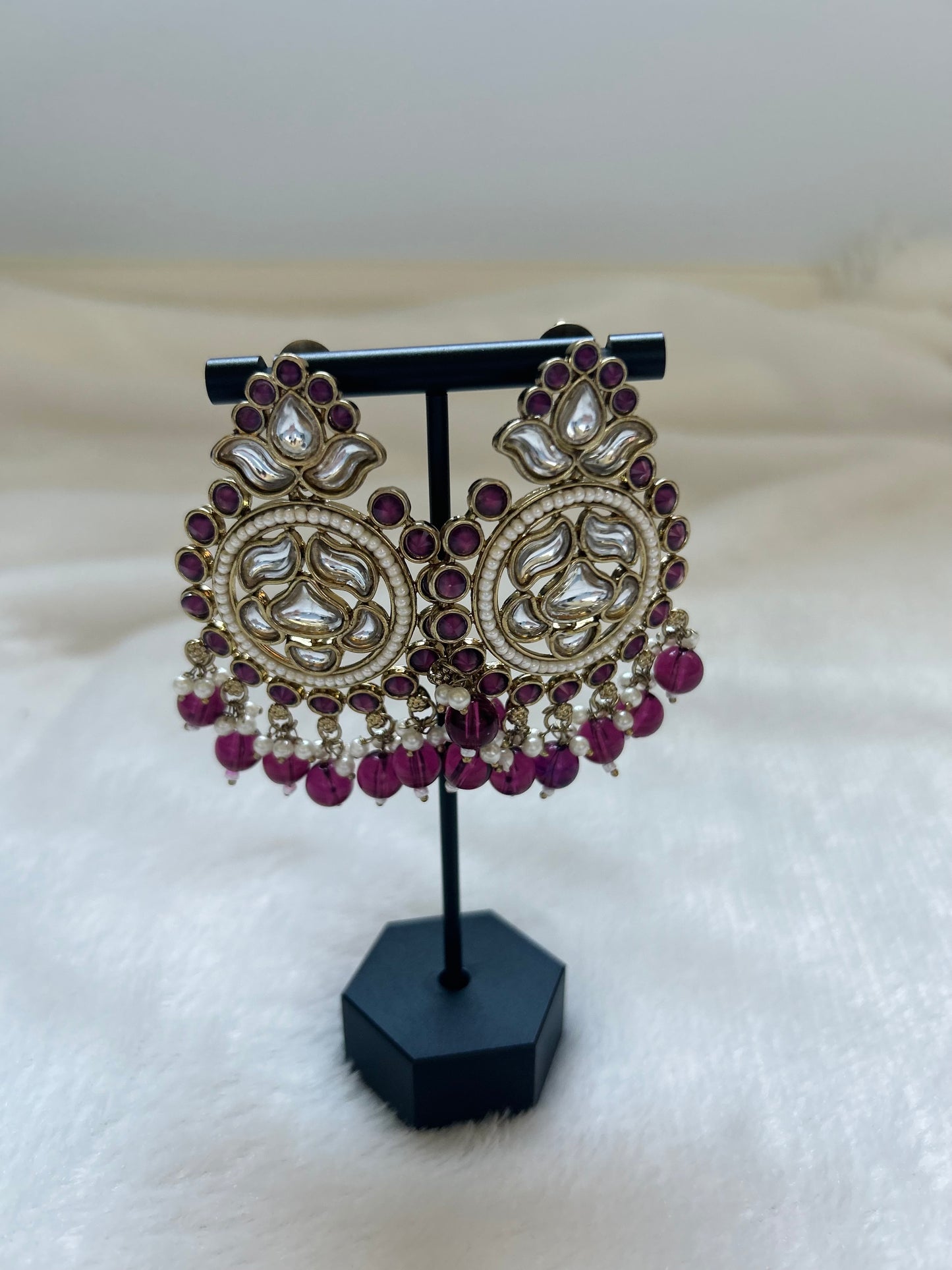 Dark Purple Kundan Earrings