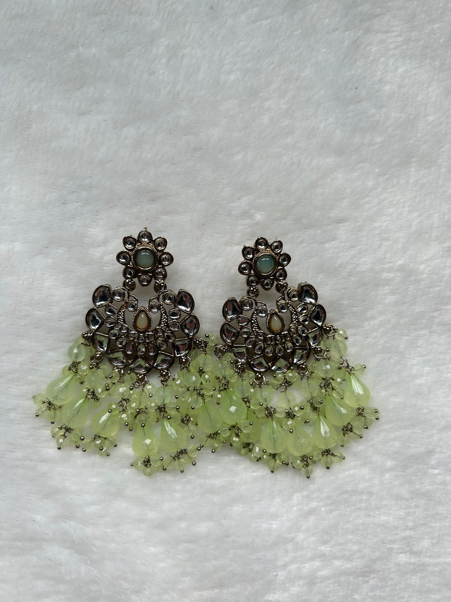 Light Green Kundan Chandbali Earrings