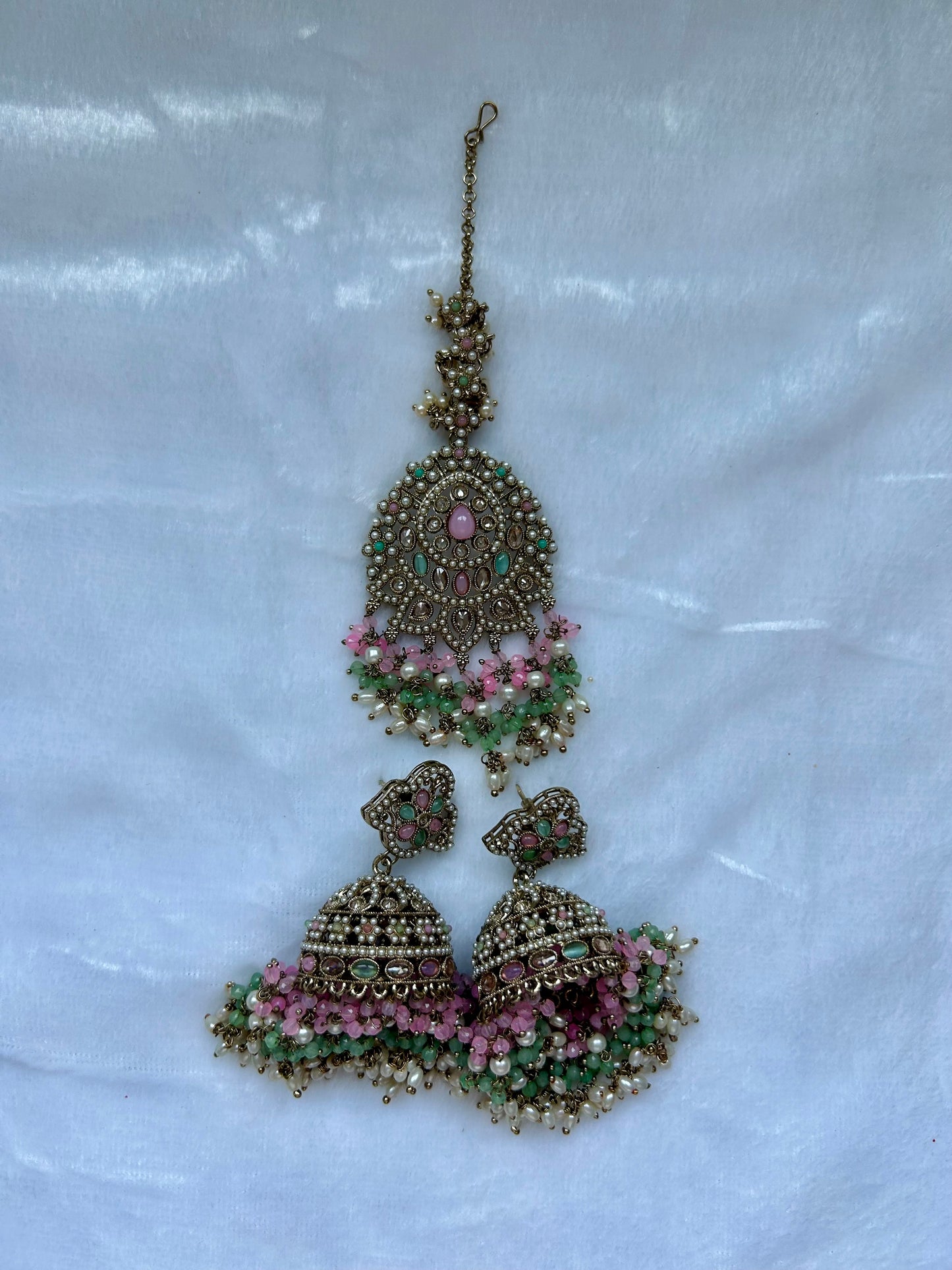Pink & Mint Polki Tikka Set