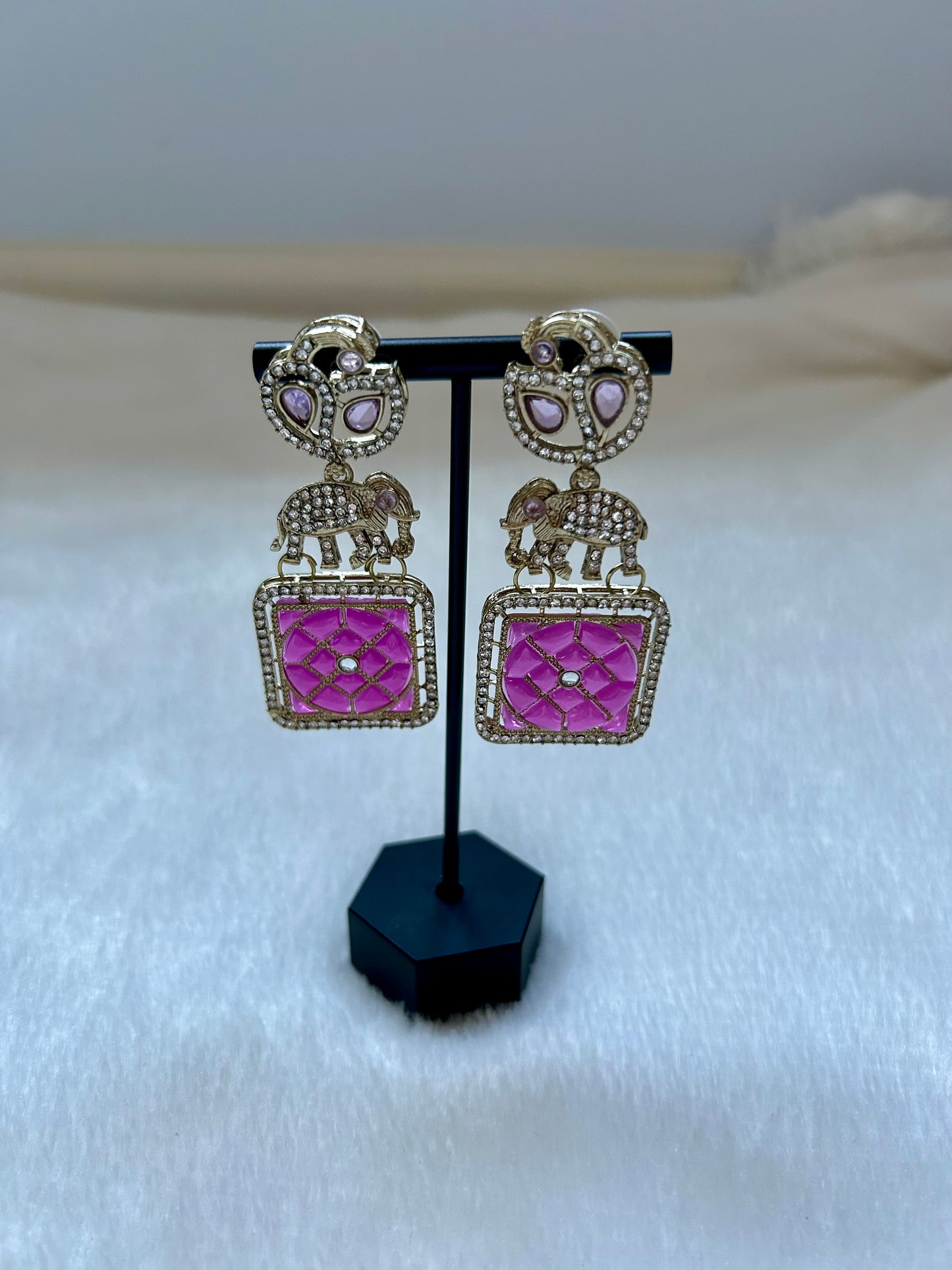 Hot Pink Polki Elephant Earrings