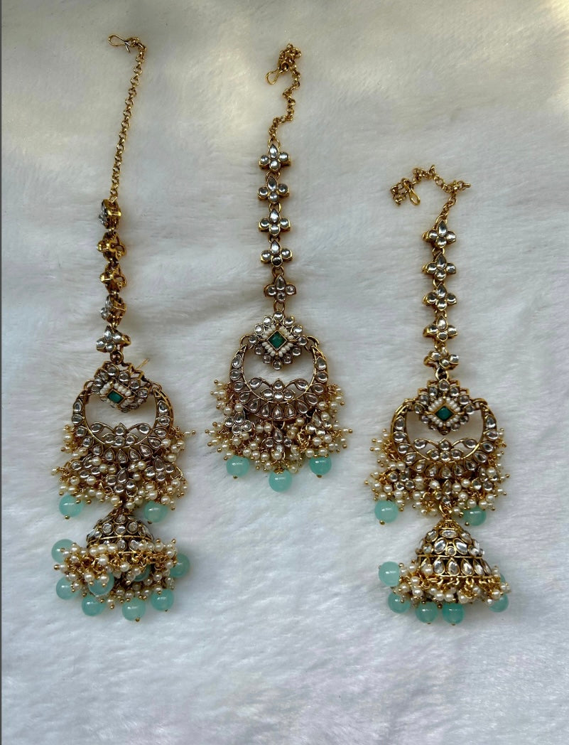 Mint Blue Kundan Tikka Set