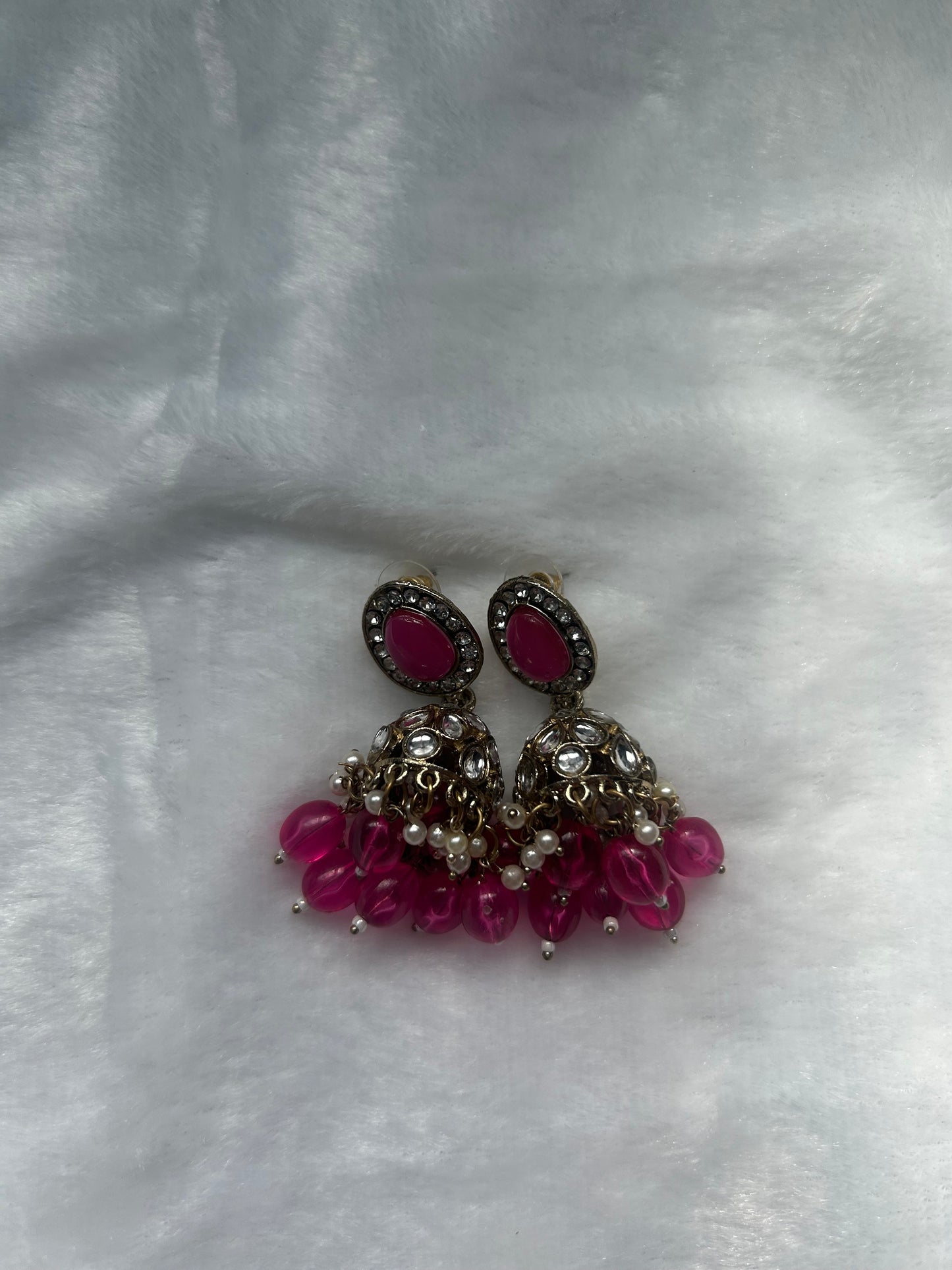 Hot Pink Kundan Jhumki Earrings