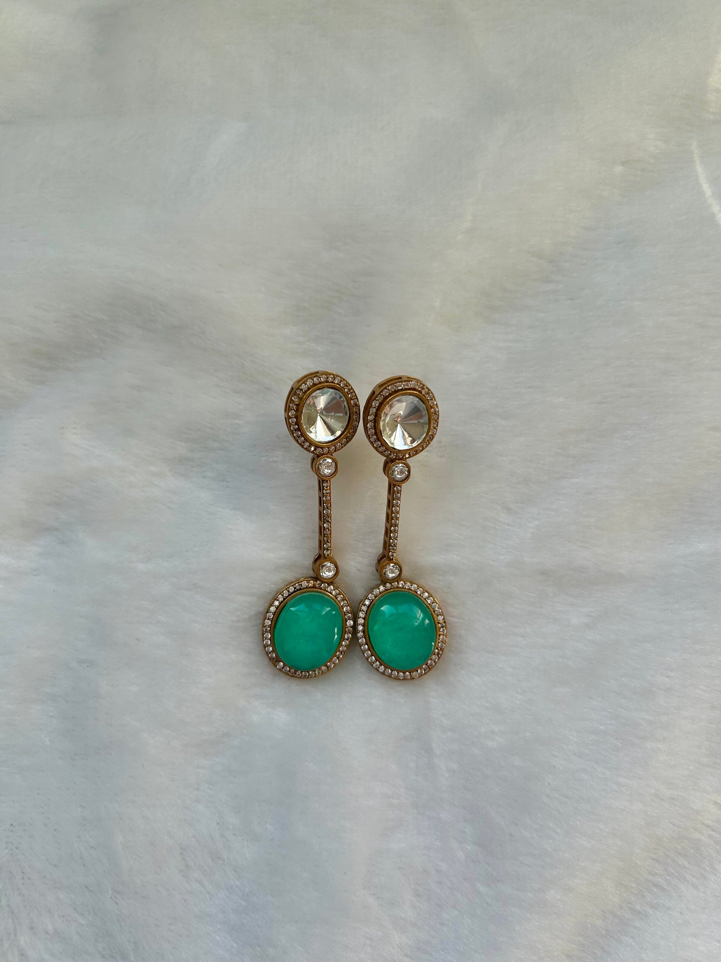 Sea Green Moissanite Kundan & Doublet Earrings
