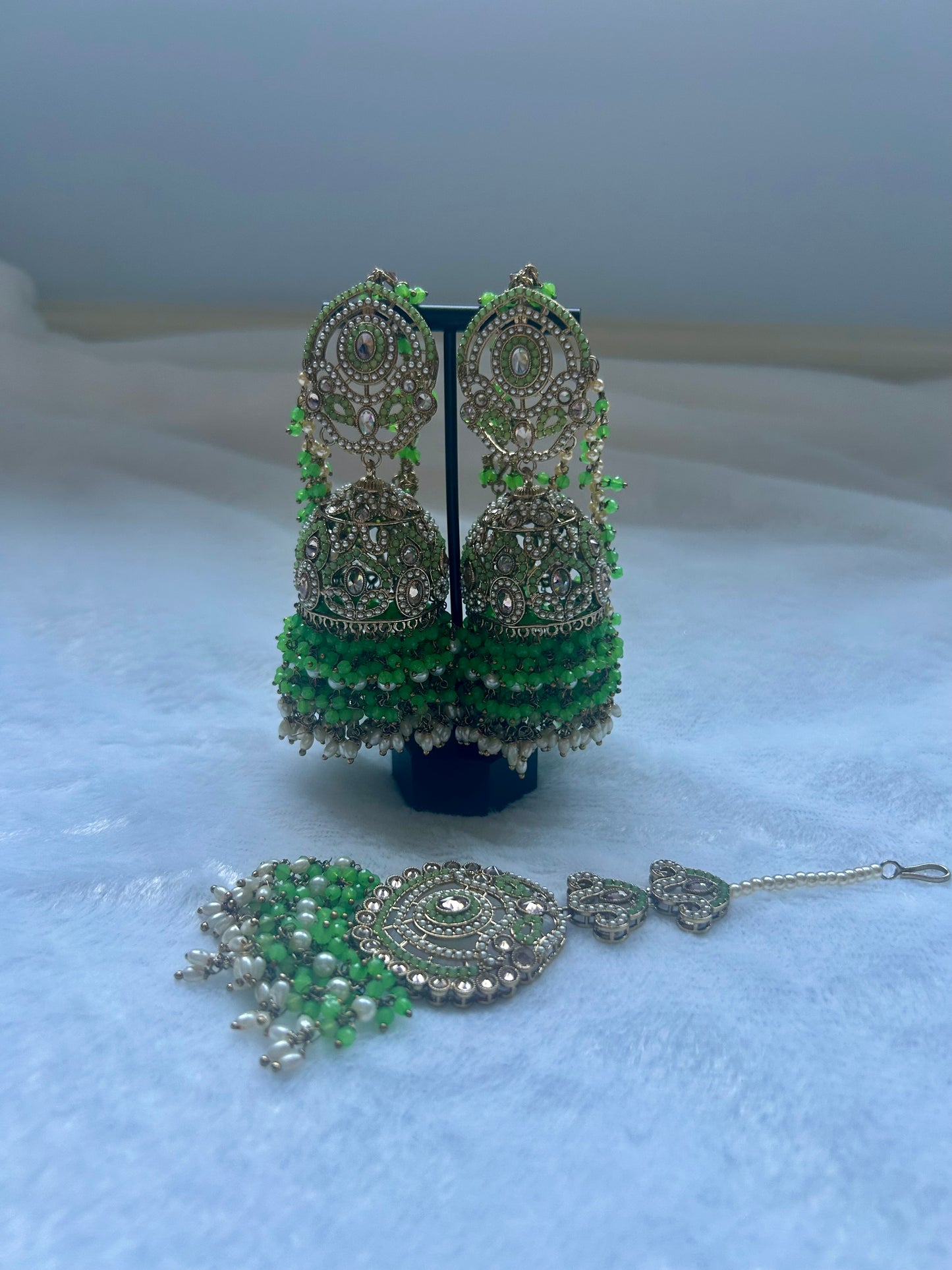 Pista Green Polki Sahara Jhumki Tikka Set